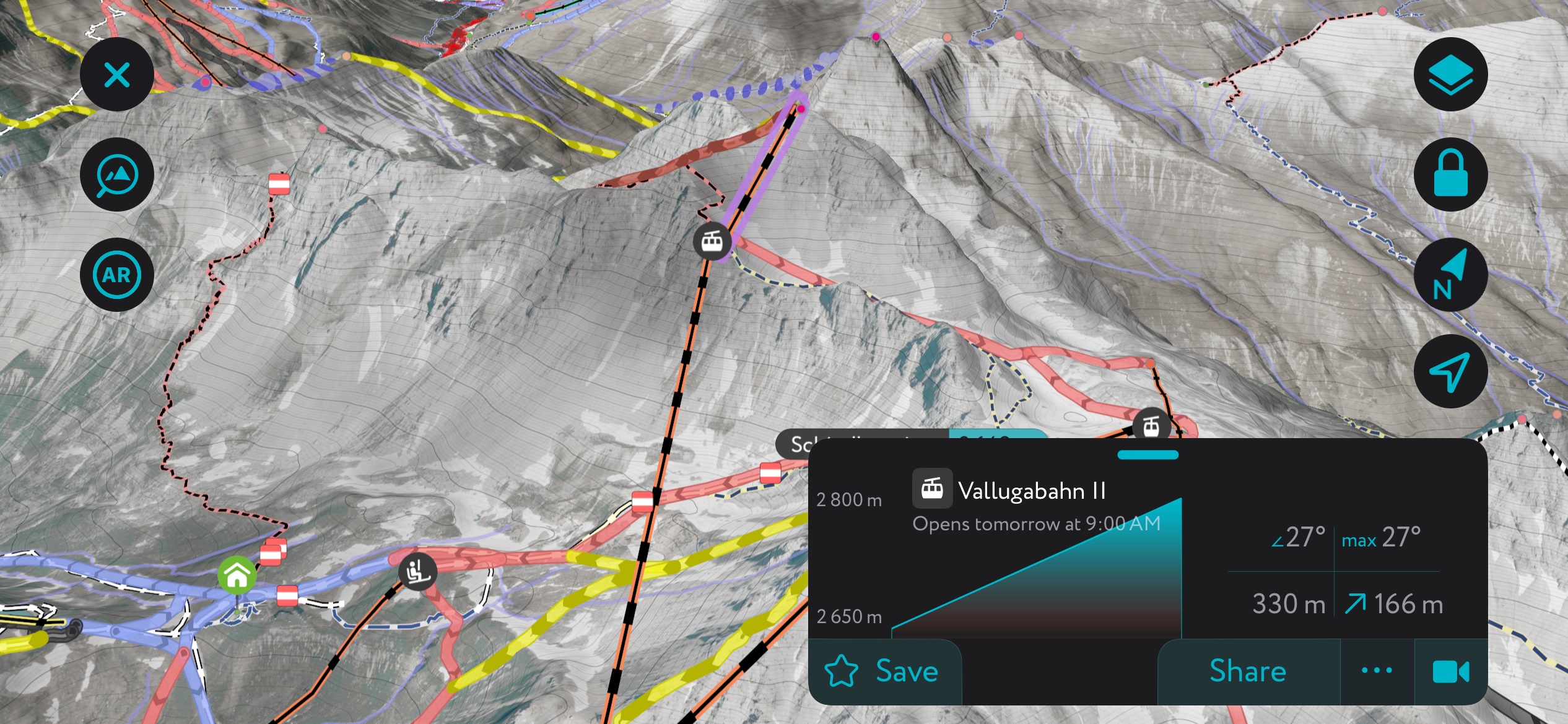 A generation of Valluga Peak, PeakVisor’s mobile app. Ski Arlberg