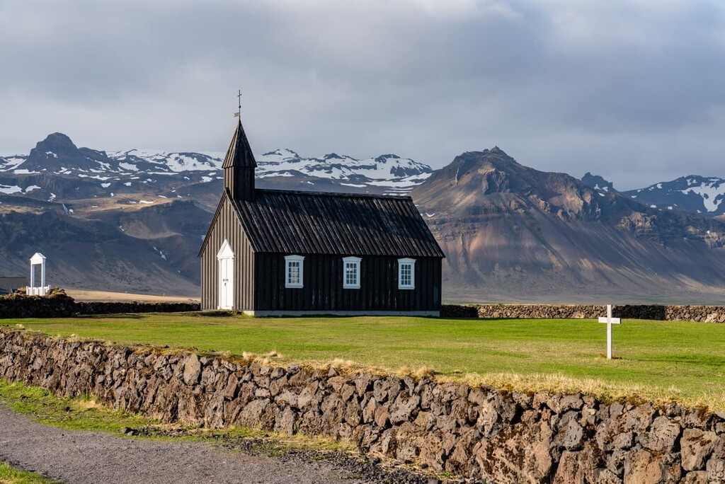 Church Budir in Budahraun lava fields, Snaefellsjokull National Park, Iceland
