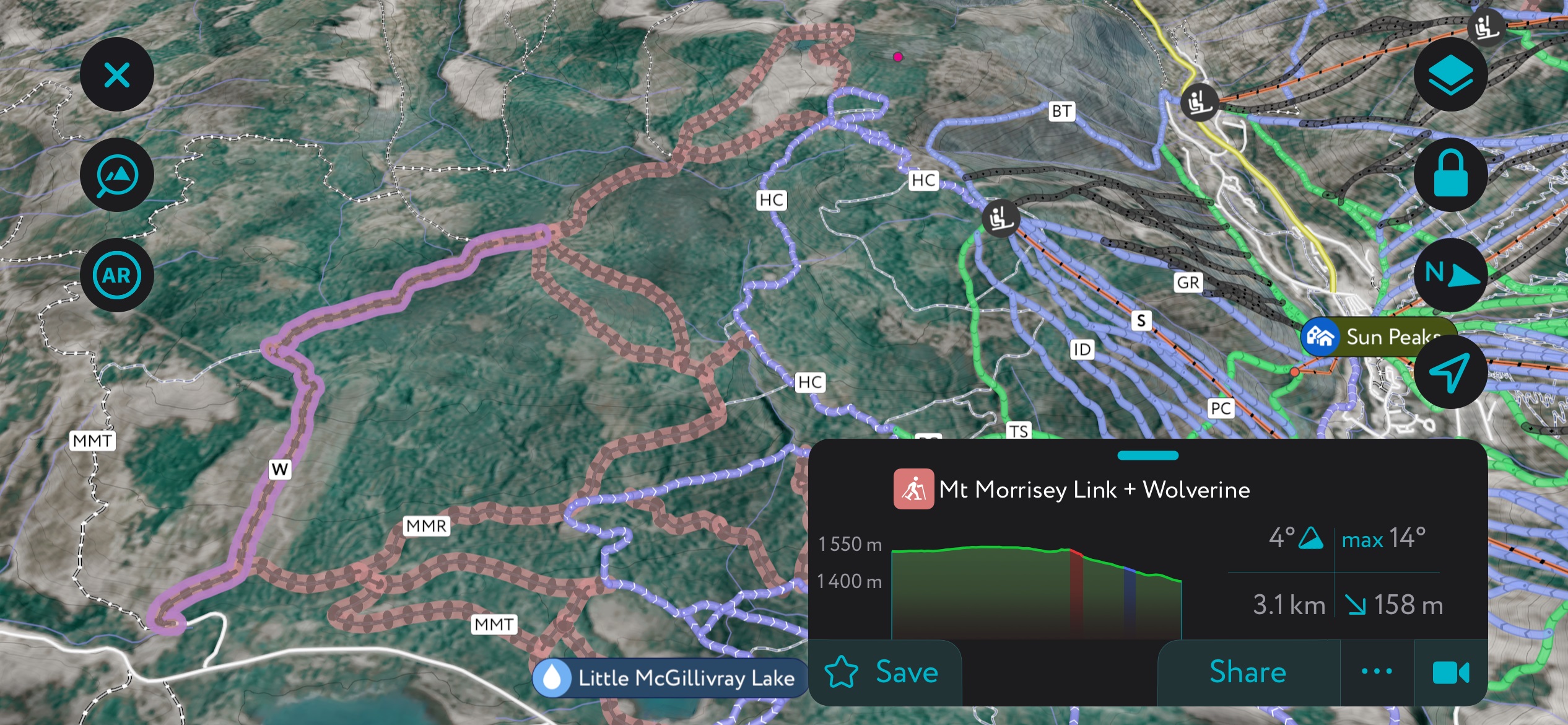 The PeakVisor App also features a broad selection of Nordic trails in Sun Peaks and beyond. Sun Peaks Ski Resort 