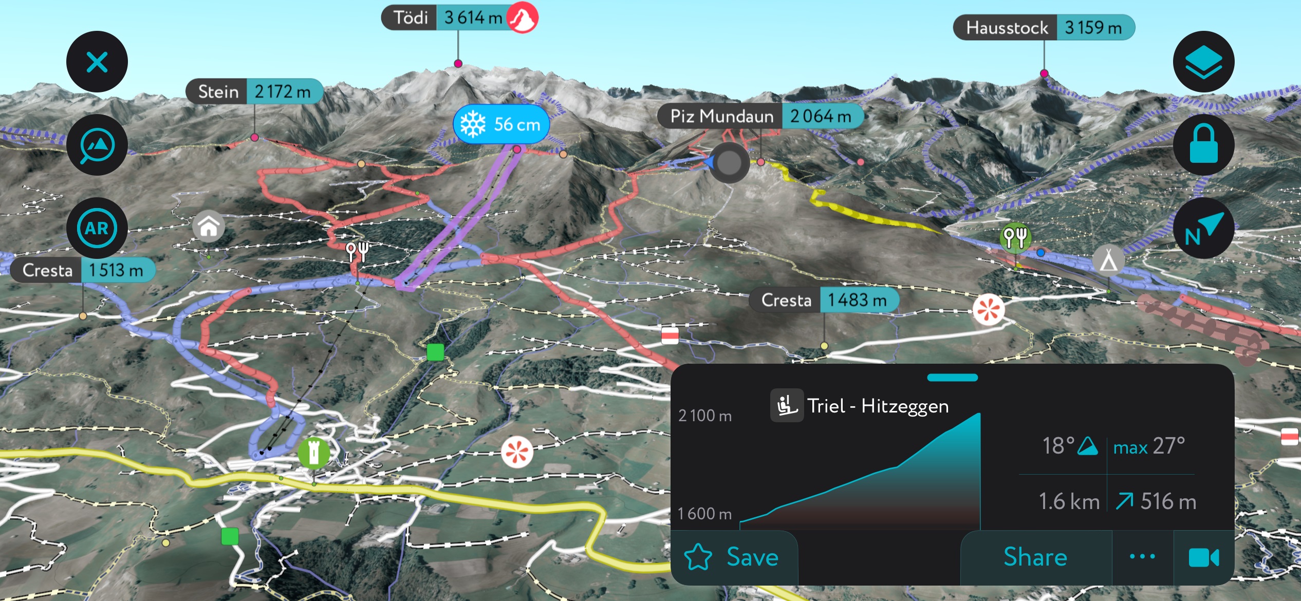 Obersaxen-​Mundaun-Val Lumnezia on PeakVisor’s mobile. Surselva