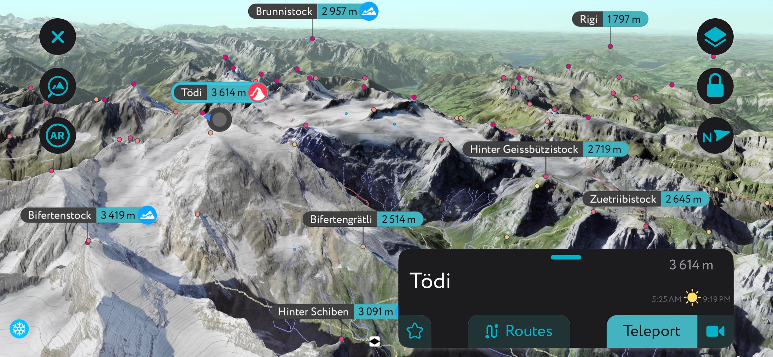 A generation of the Tödi Massif using PeakVisor’s mobile app. Surselva
