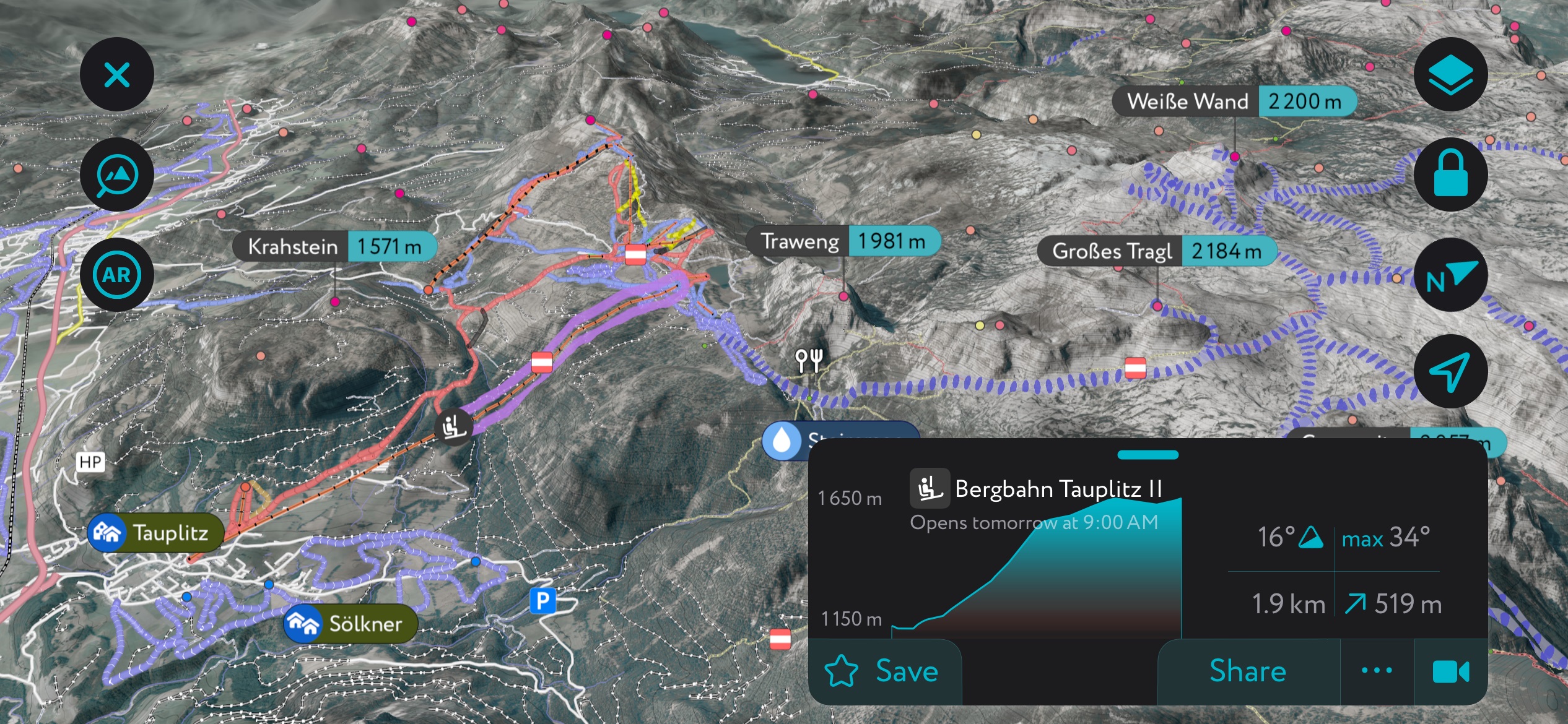 A generation of local hiking routes in the Totes Gebirge using PeakVisor’s mobile app. Totes Gebirge