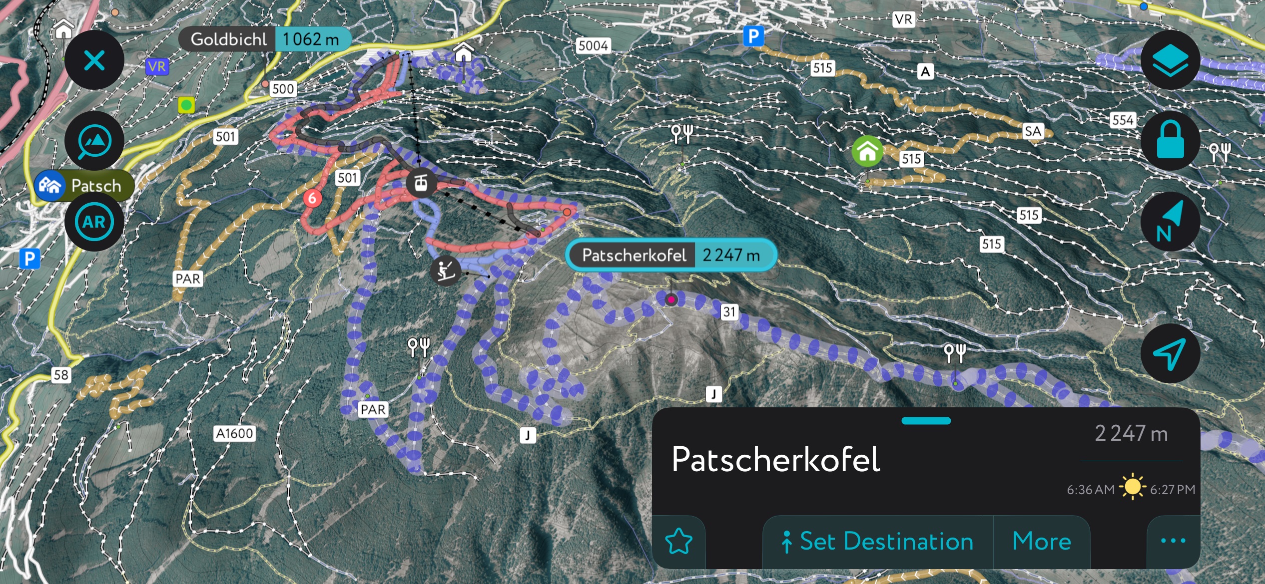 The Patscherkofel on PeakVisor’s mobile app. Tux Alps