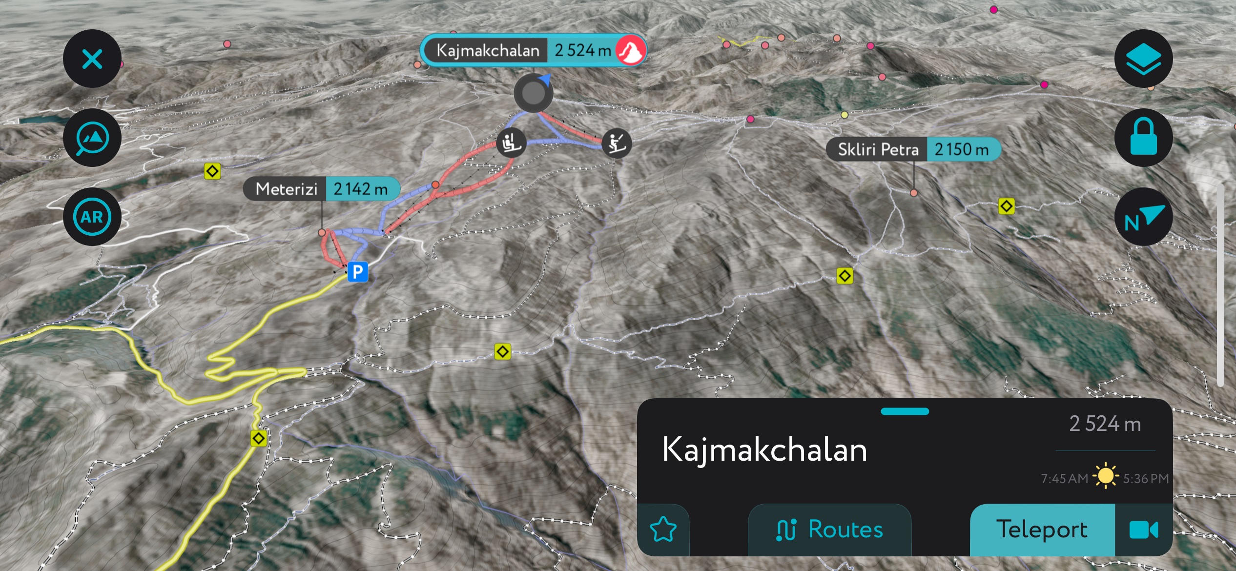 Kaimaktsalan Ski Center on PeakVisor’s mobile app. Voras Mountains