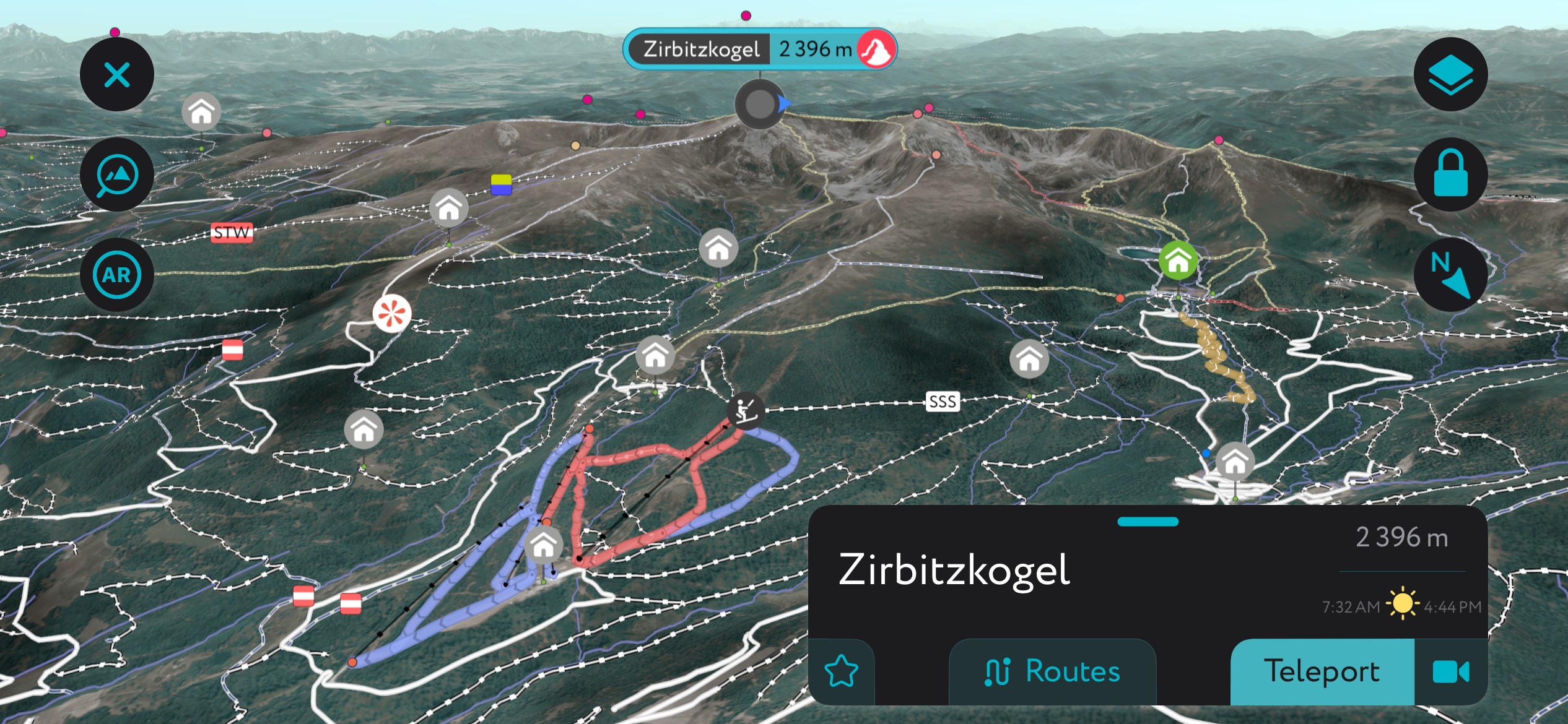 Tonnerhütte-Mühlen using PeakVisor’s mobile app. Zirbitzkogel