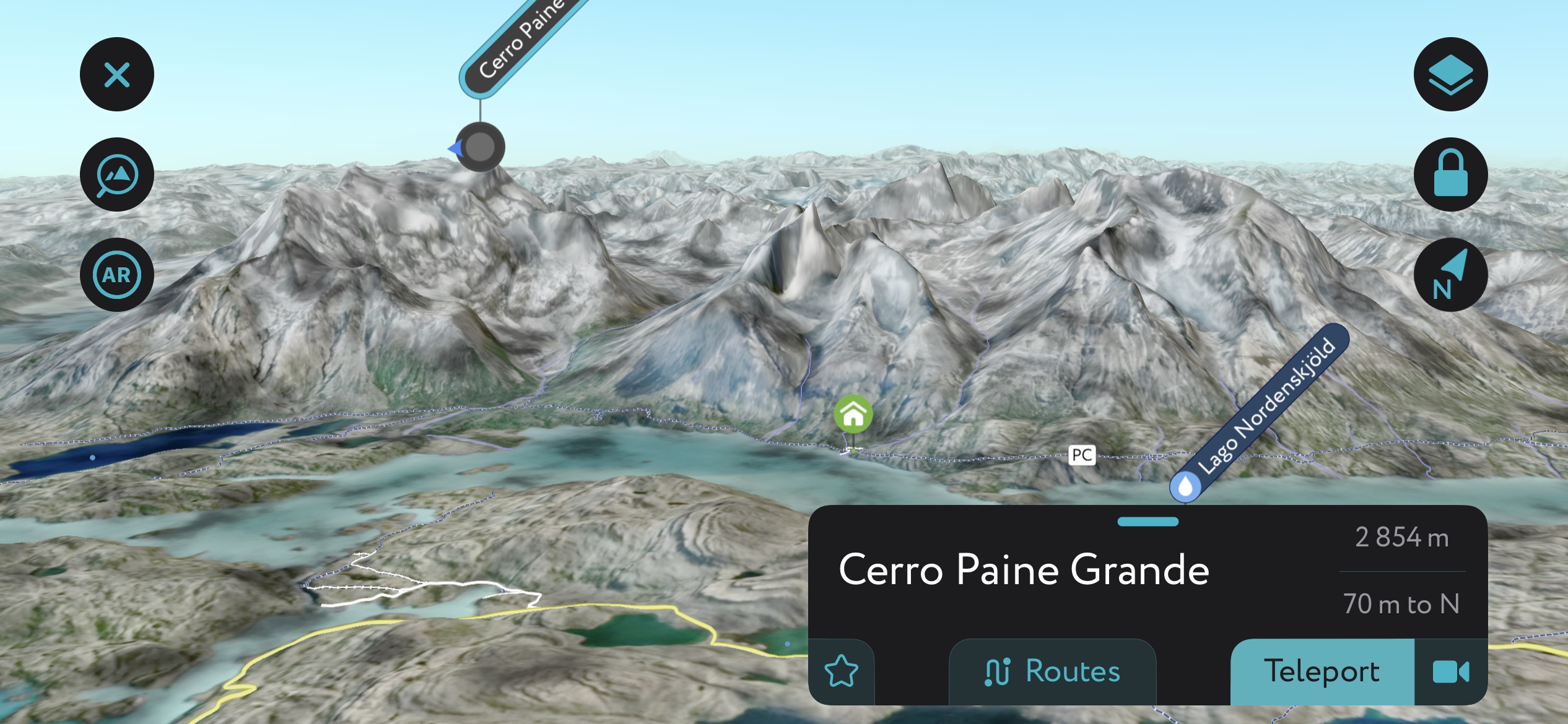 Beste Wanderungen. Eine Generation des Torres del Paine NP mit der mobilen App von PeakVisor