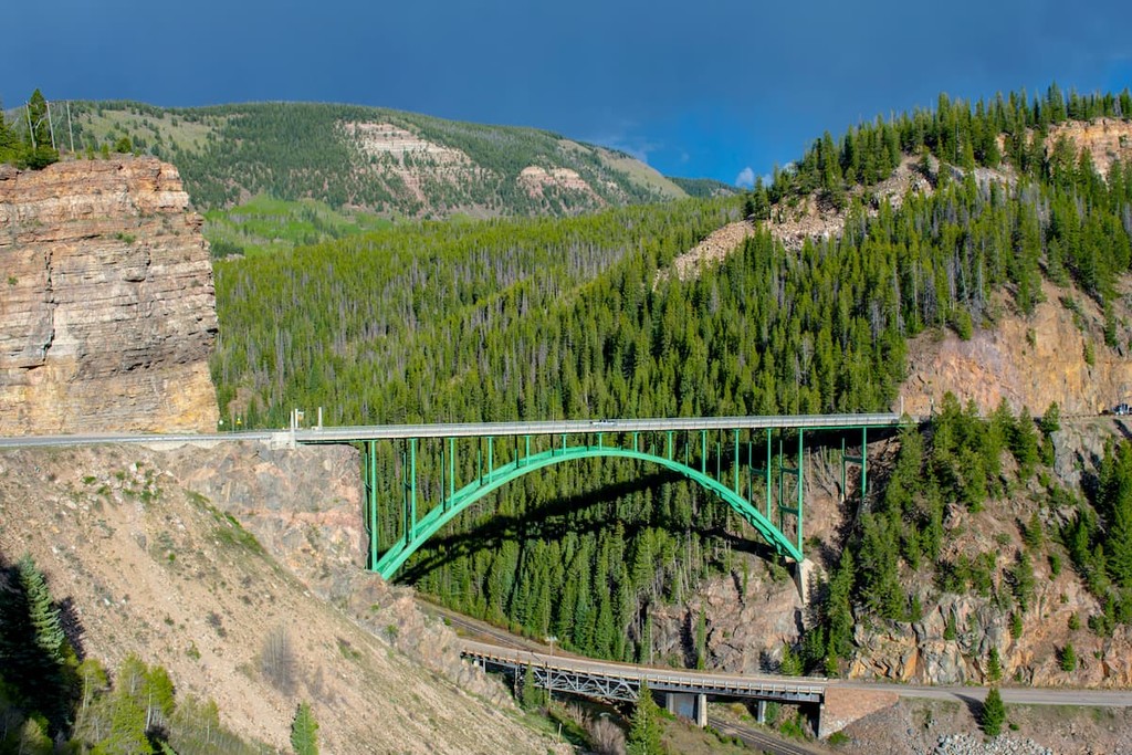 Red Cliff Arch Bridge - the Town is just beyond the Bridge behind the Cliffs, Eagle County, Colorado