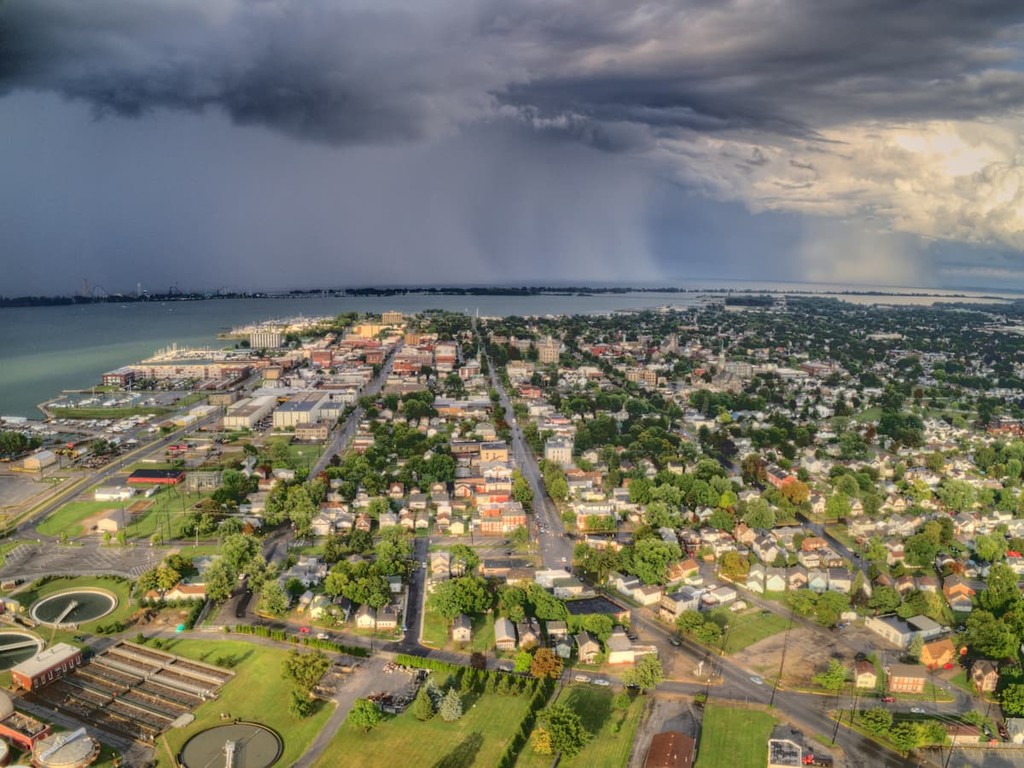 Storm Clouds and Rain over the Port Town of Sandusky on Lake Erie in Ohio