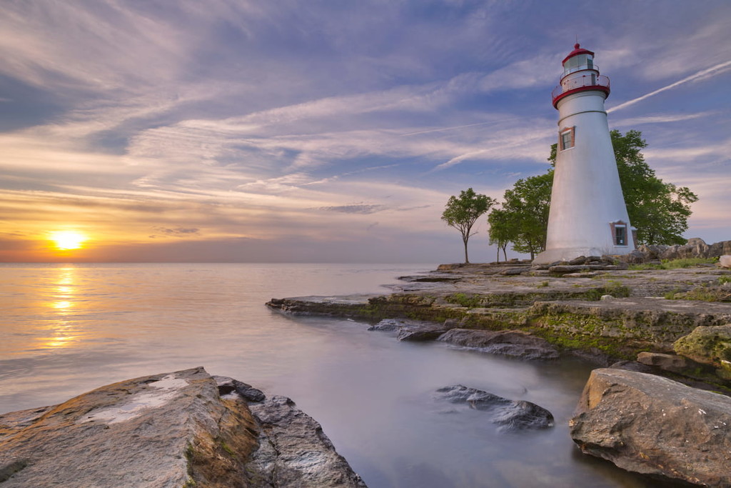 The Marblehead Lighthouse on the edge of Lake Erie in Ohio
