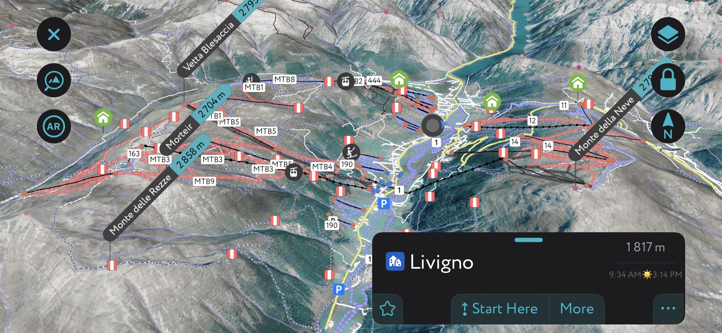 The Secrets to Finding the Best Snow Off-Piste.
             Using PeakVisor’s maps can help save time; infrastructure, such as lifts and parking lots, is clearly indicated. Many lifts now have schedules available on the app. 