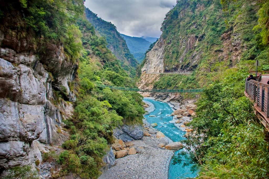 View of Taroko Gorge and Hiking Trail of Jhuilu Old Trail in Taroko National Park , Hualien, Taiwan