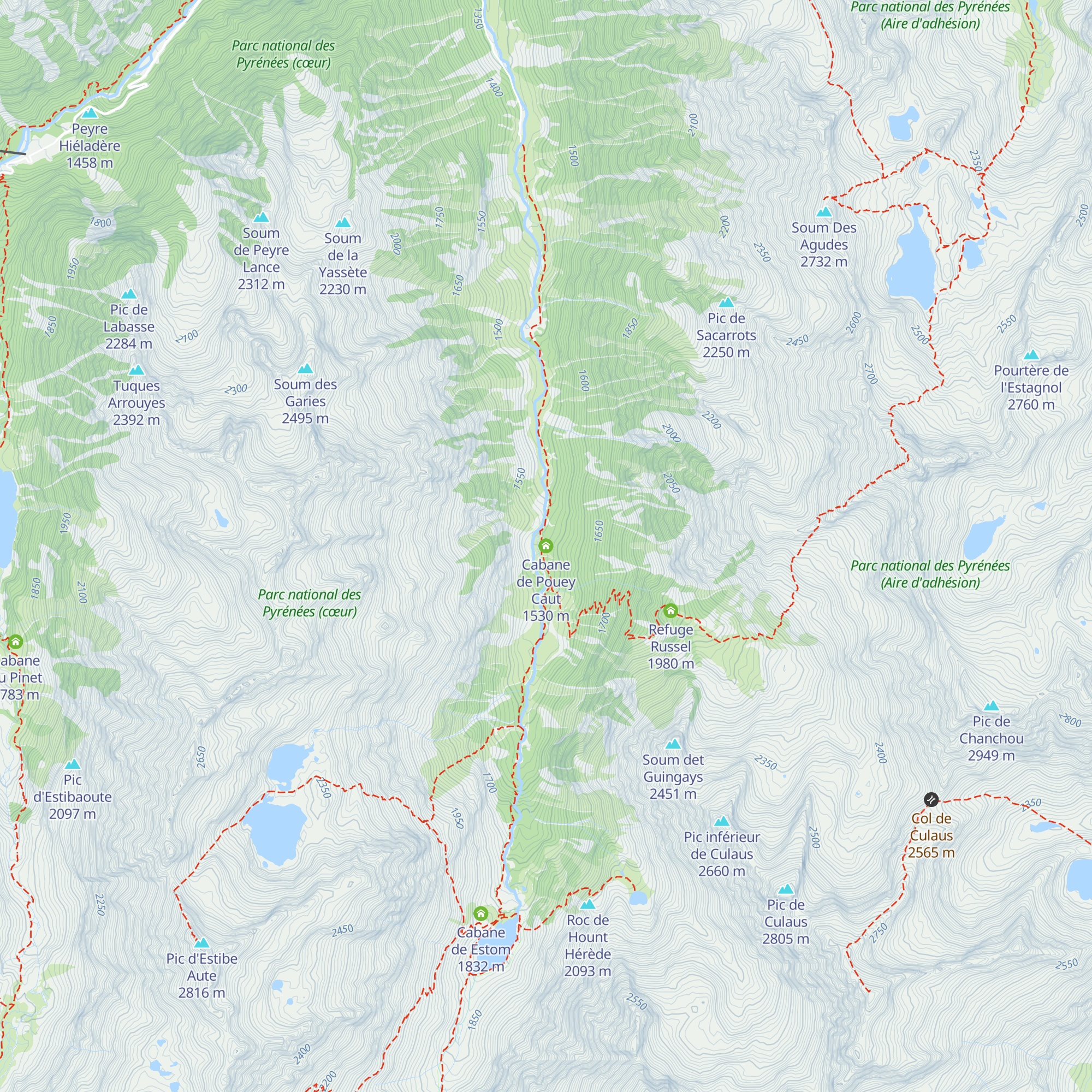 Cabane de Pouey Caut map