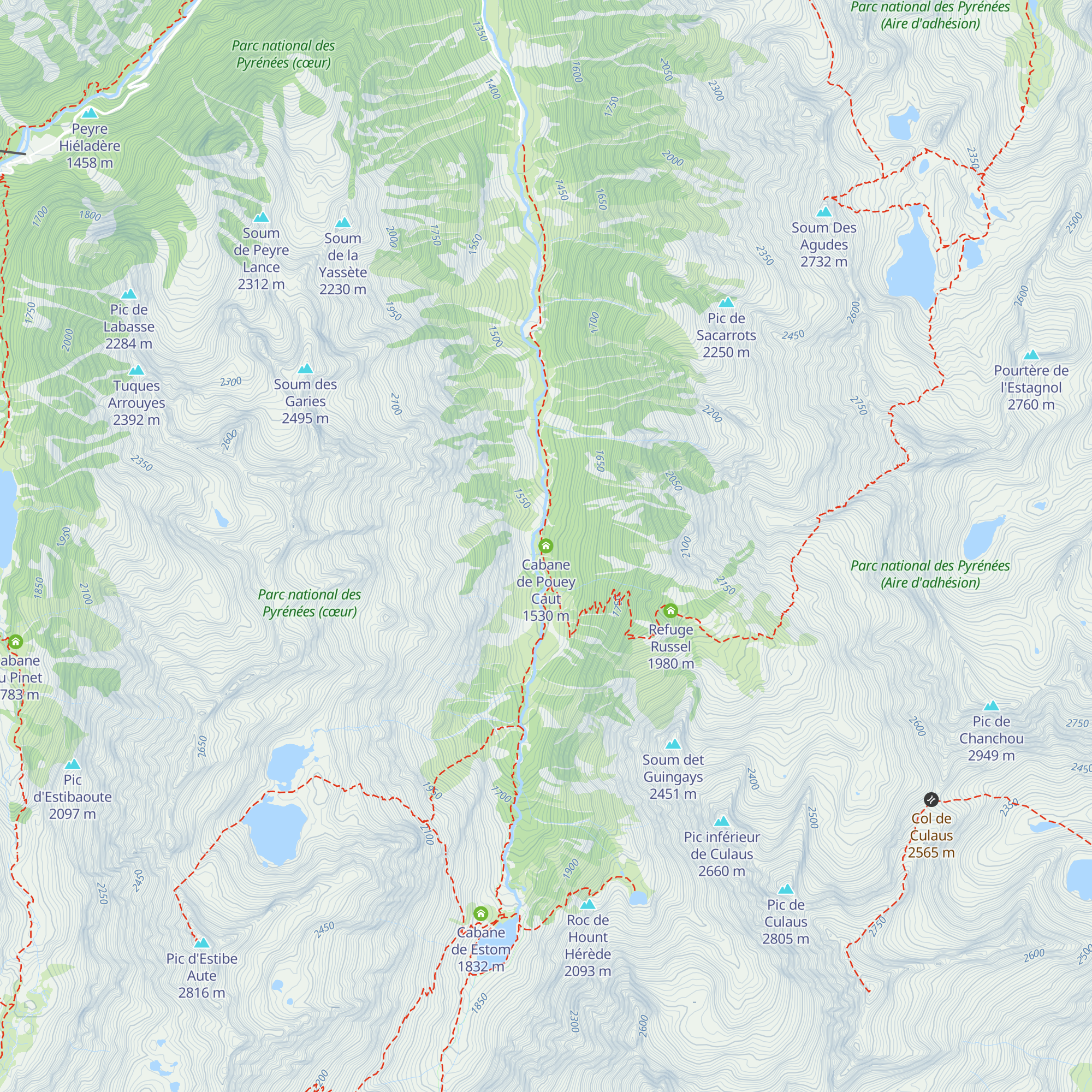 Cabane de Pouey Caut map