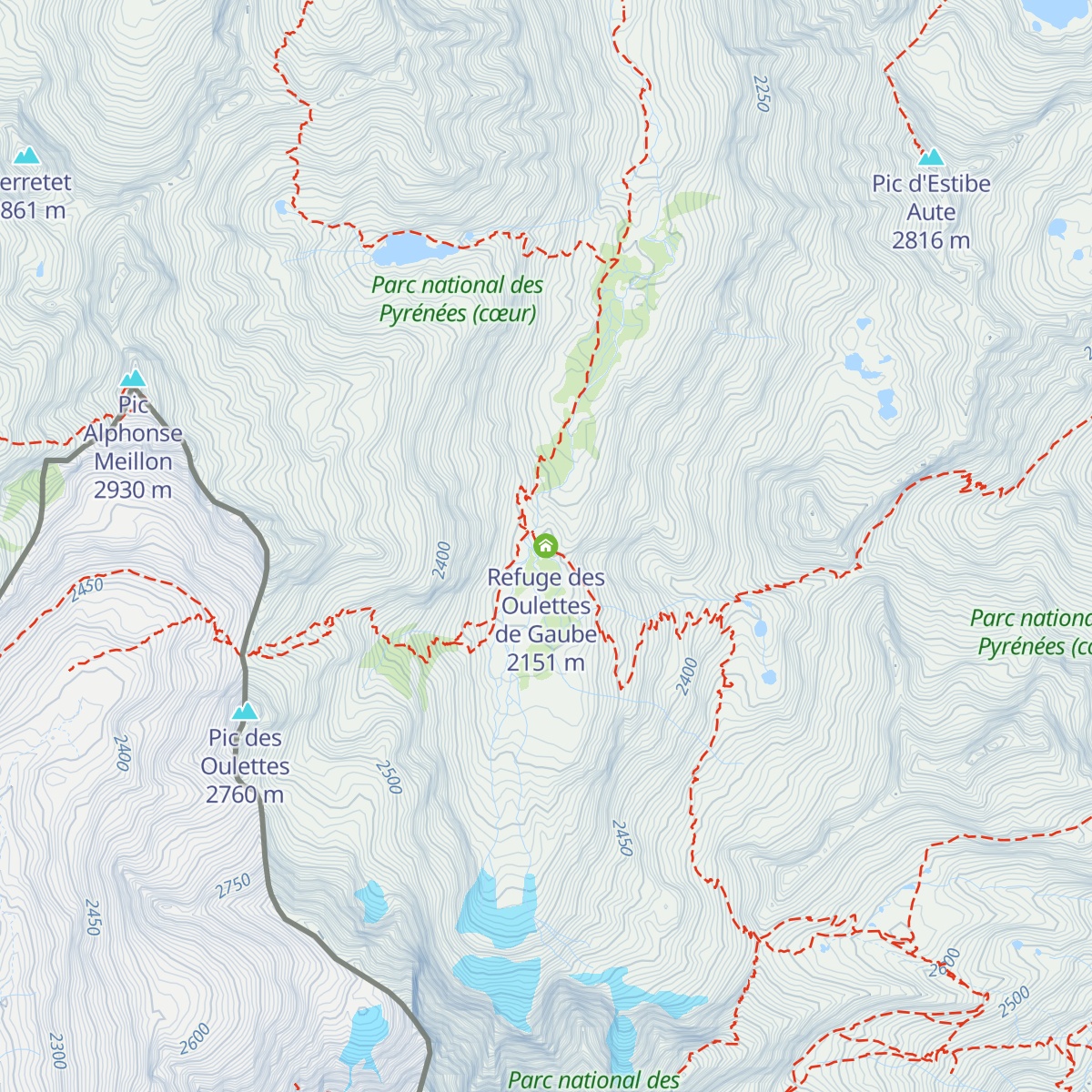 Refuge des Oulettes de Gaube map