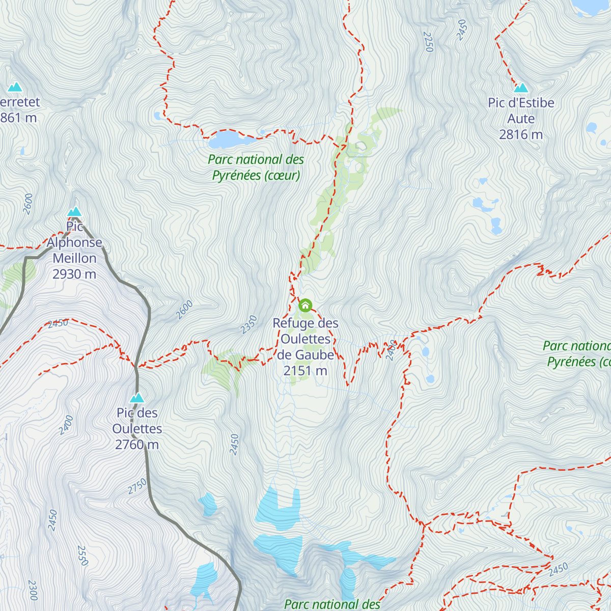 Refuge des Oulettes de Gaube map