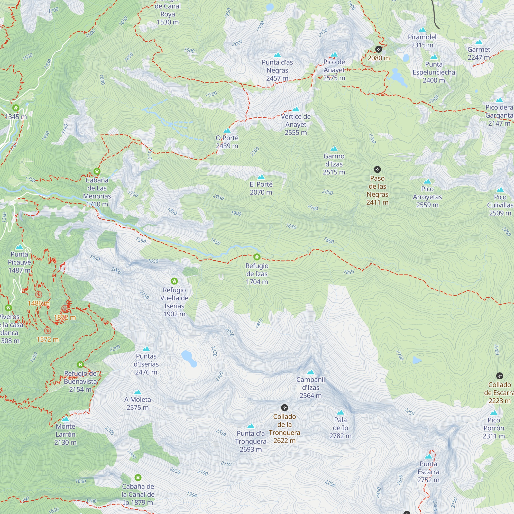 Refugio de Izas map