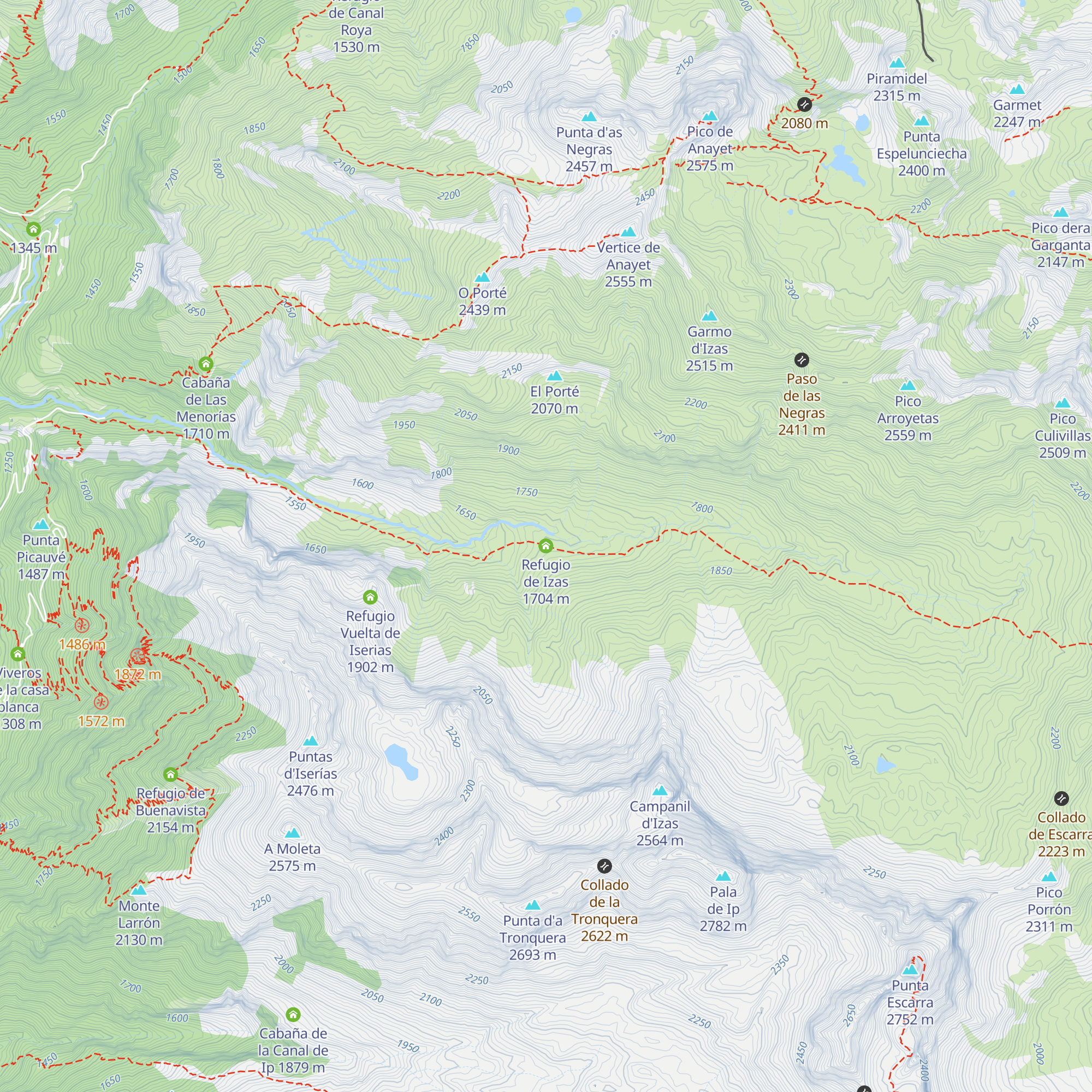 Refugio de Izas map