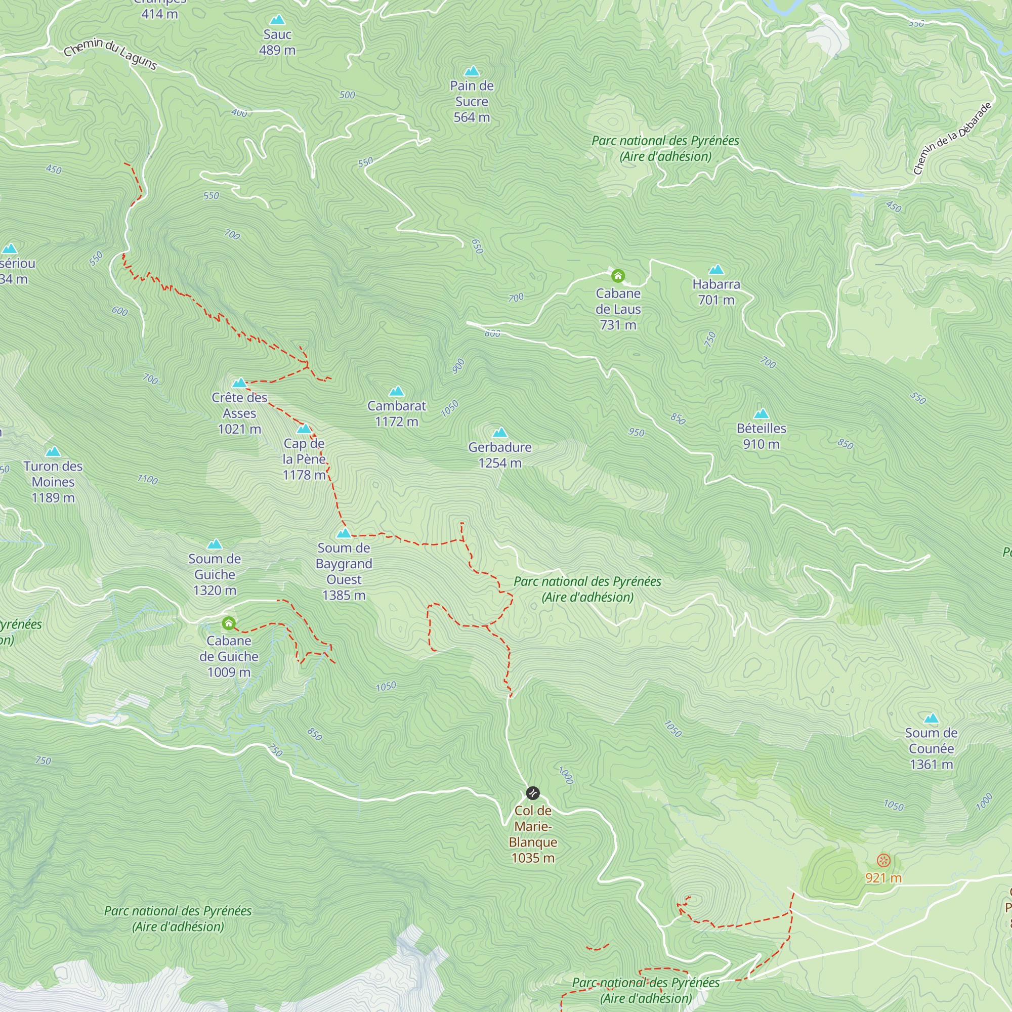 Cabane de las Coungues map
