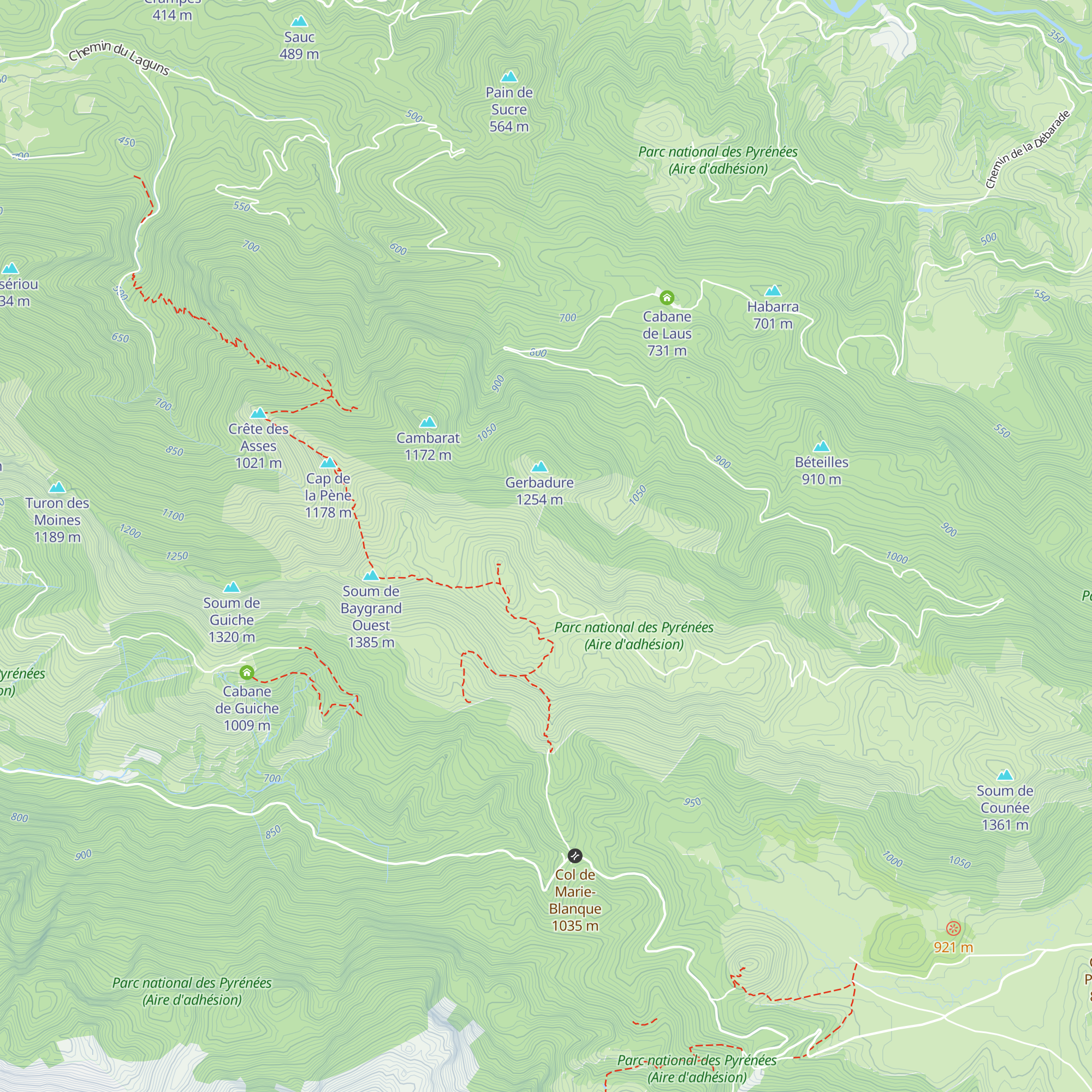 Cabane de las Coungues map