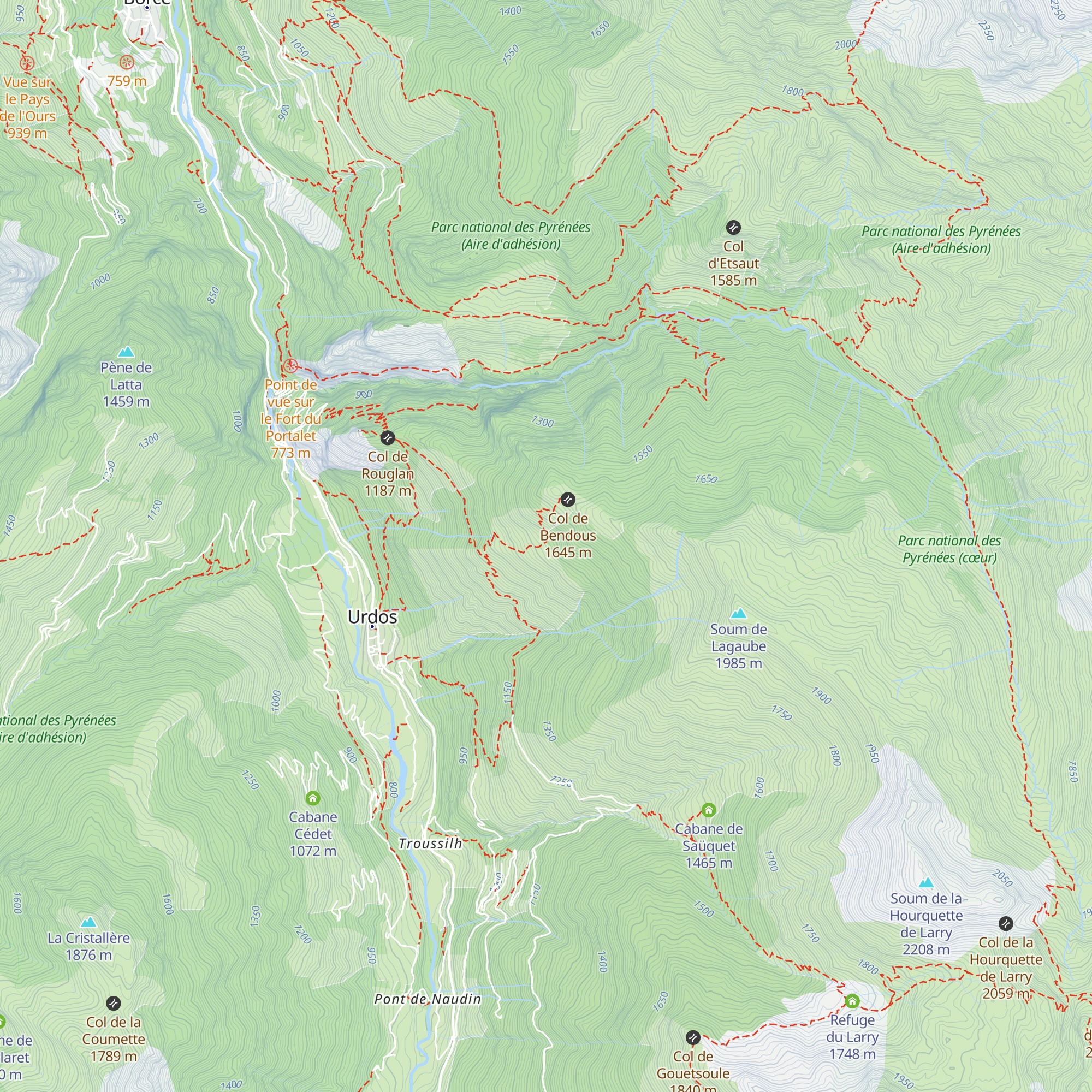 Cabane de Bendous - Vallee d Aspe map