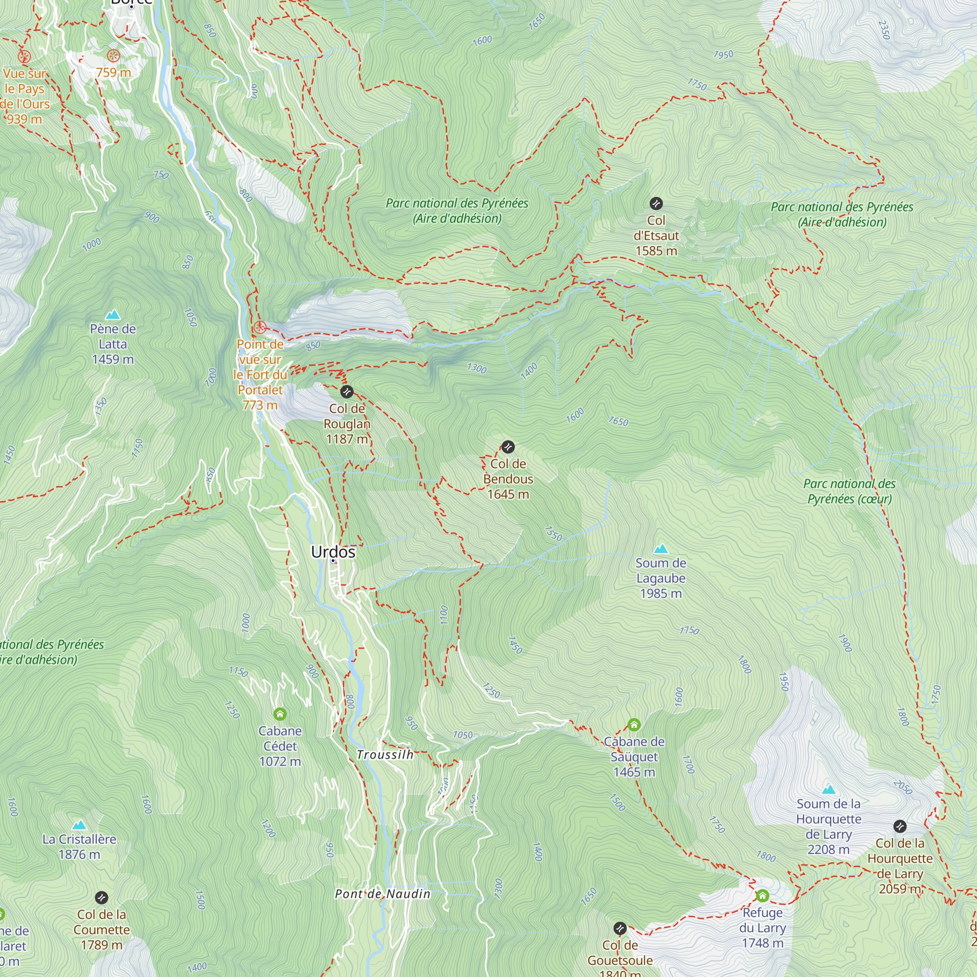 Cabane de Bendous - Vallee d Aspe map