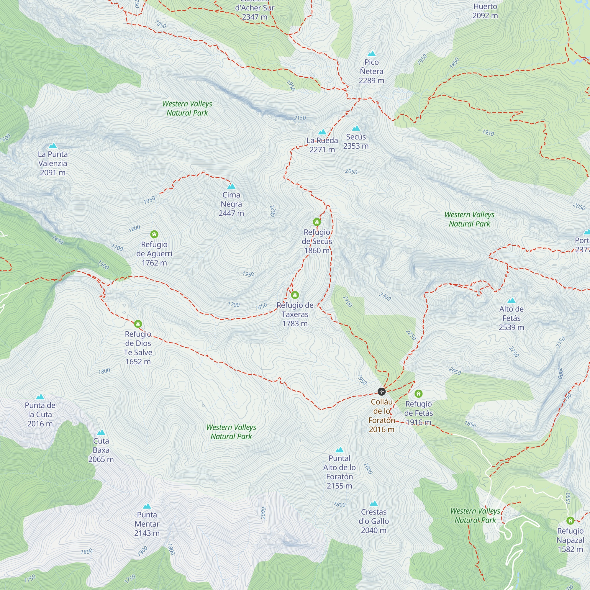 Refugio de Taxeras map