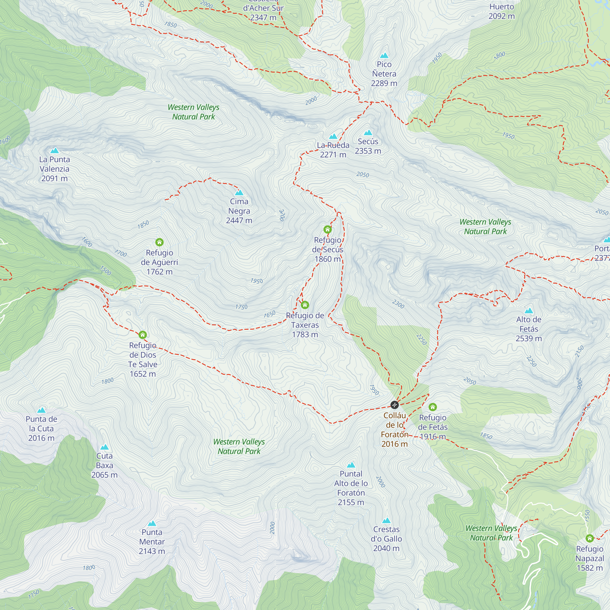 Refugio de Taxeras map