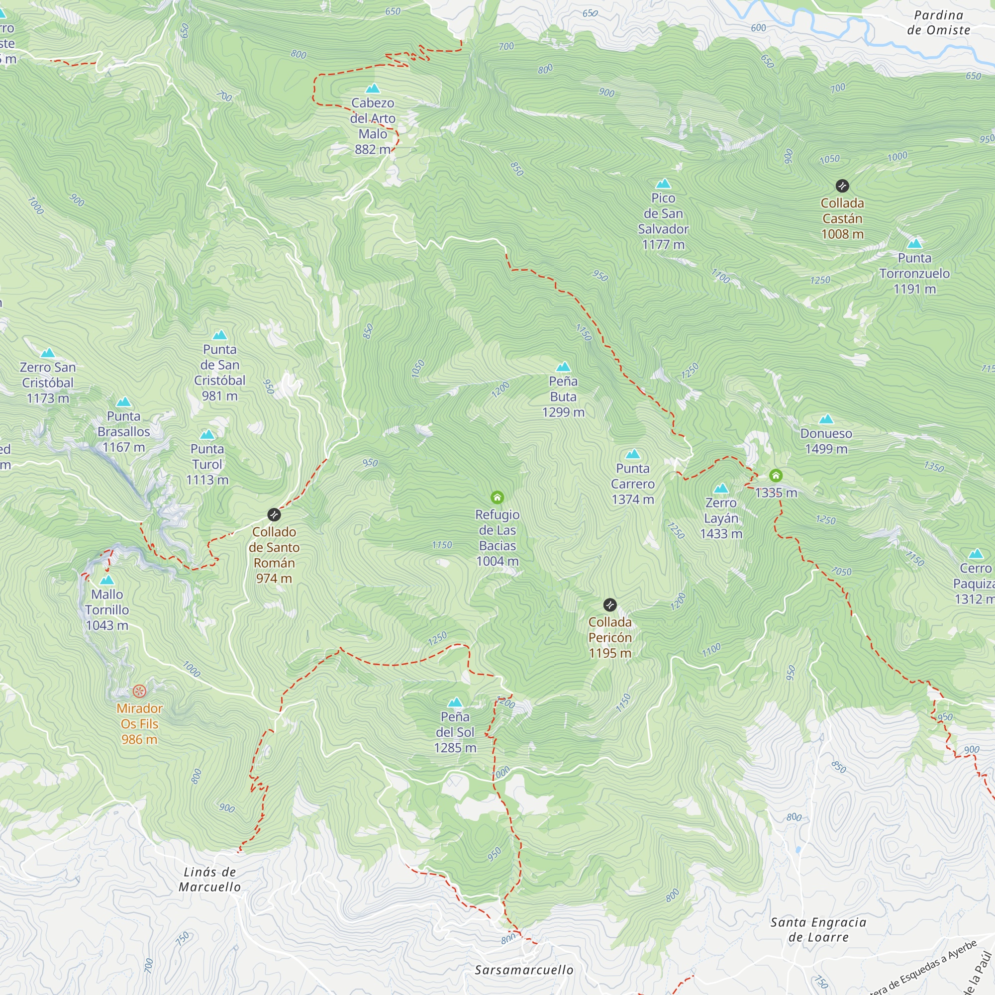 Refugio de Las Bacias map