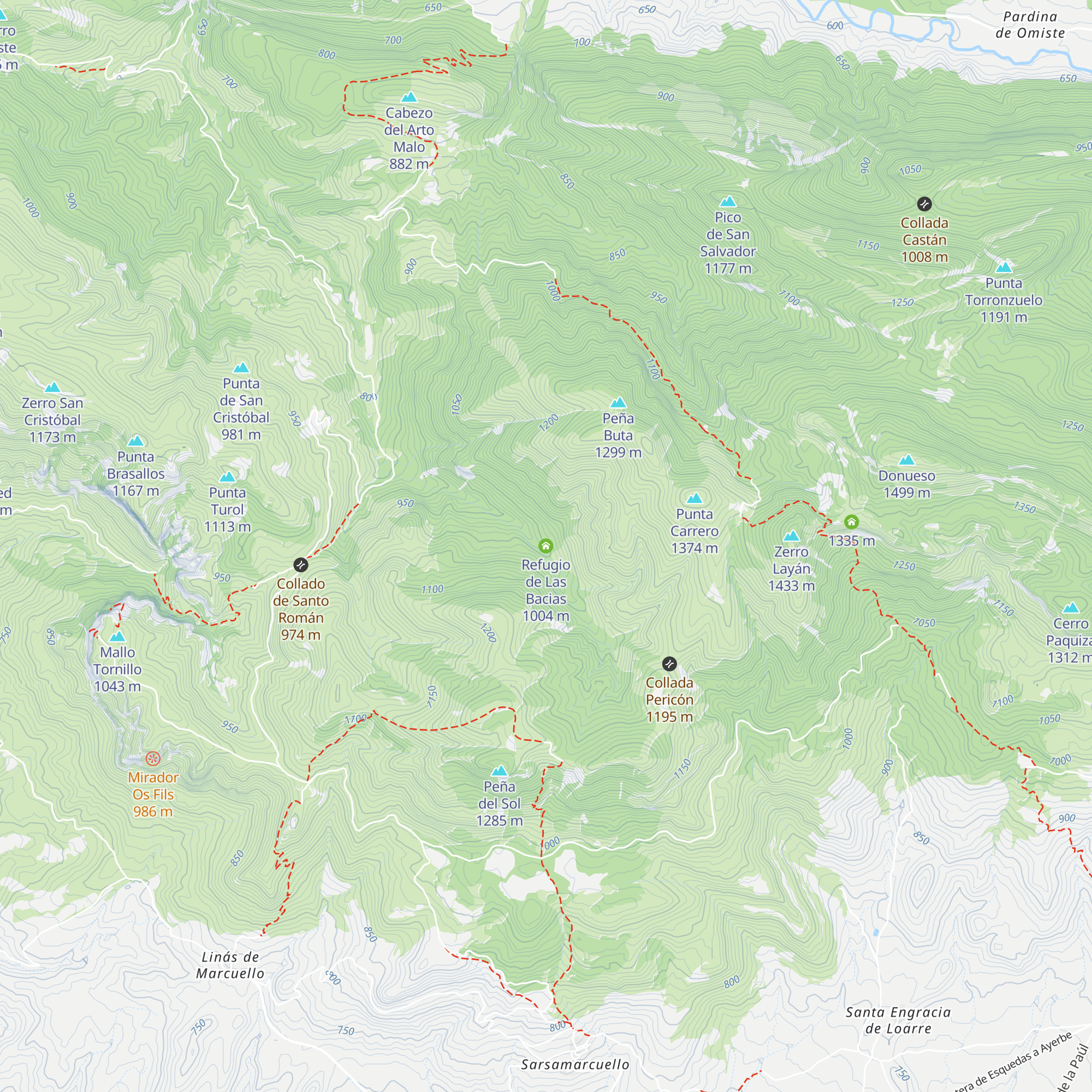 Refugio de Las Bacias map