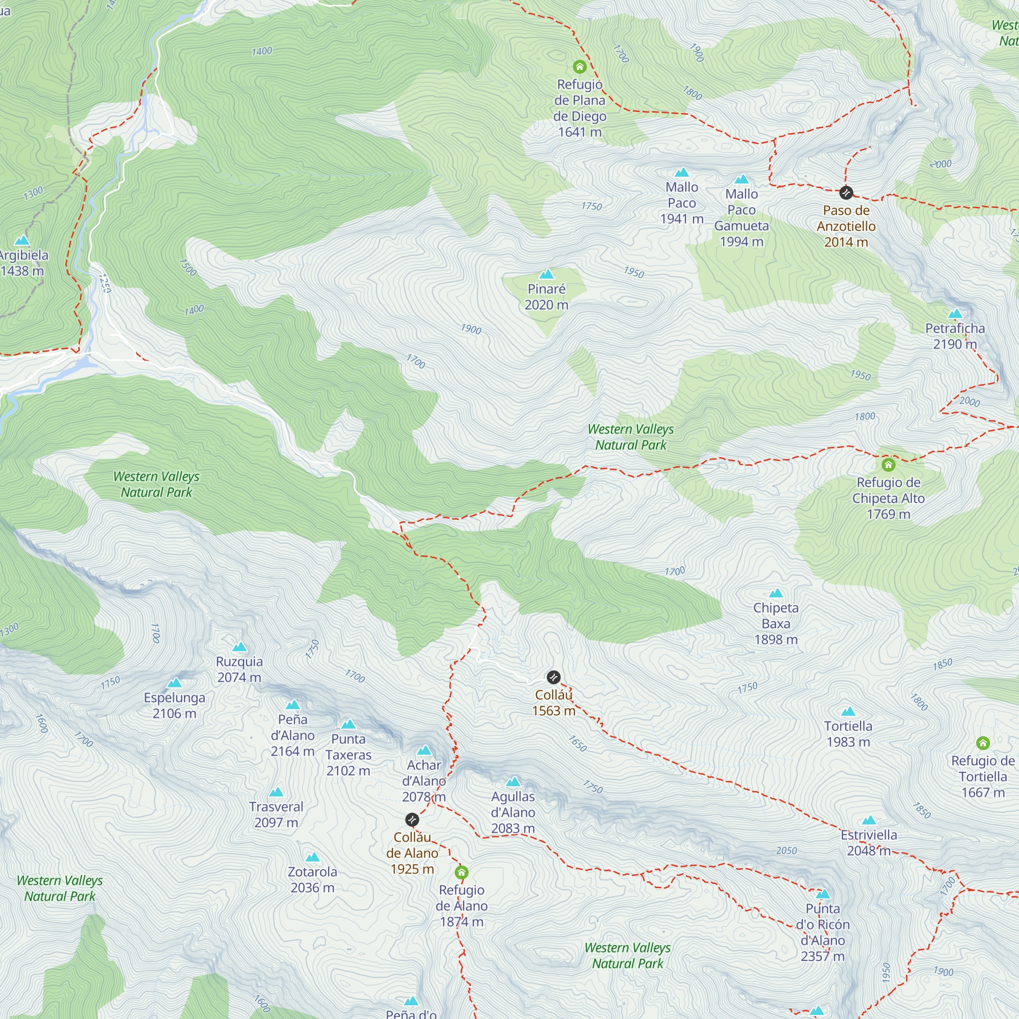 Refugio de Taxeras map