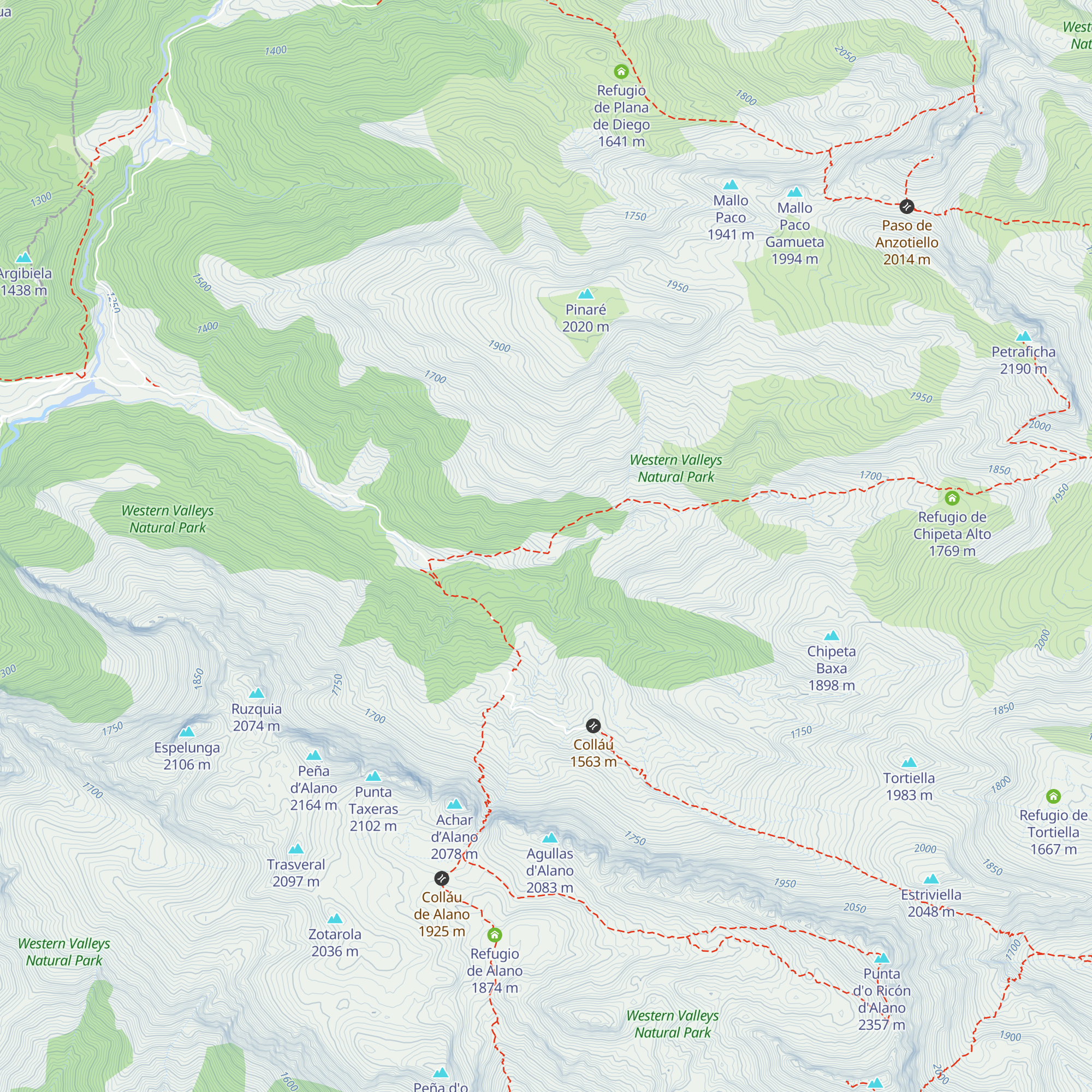 Refugio de Taxeras map