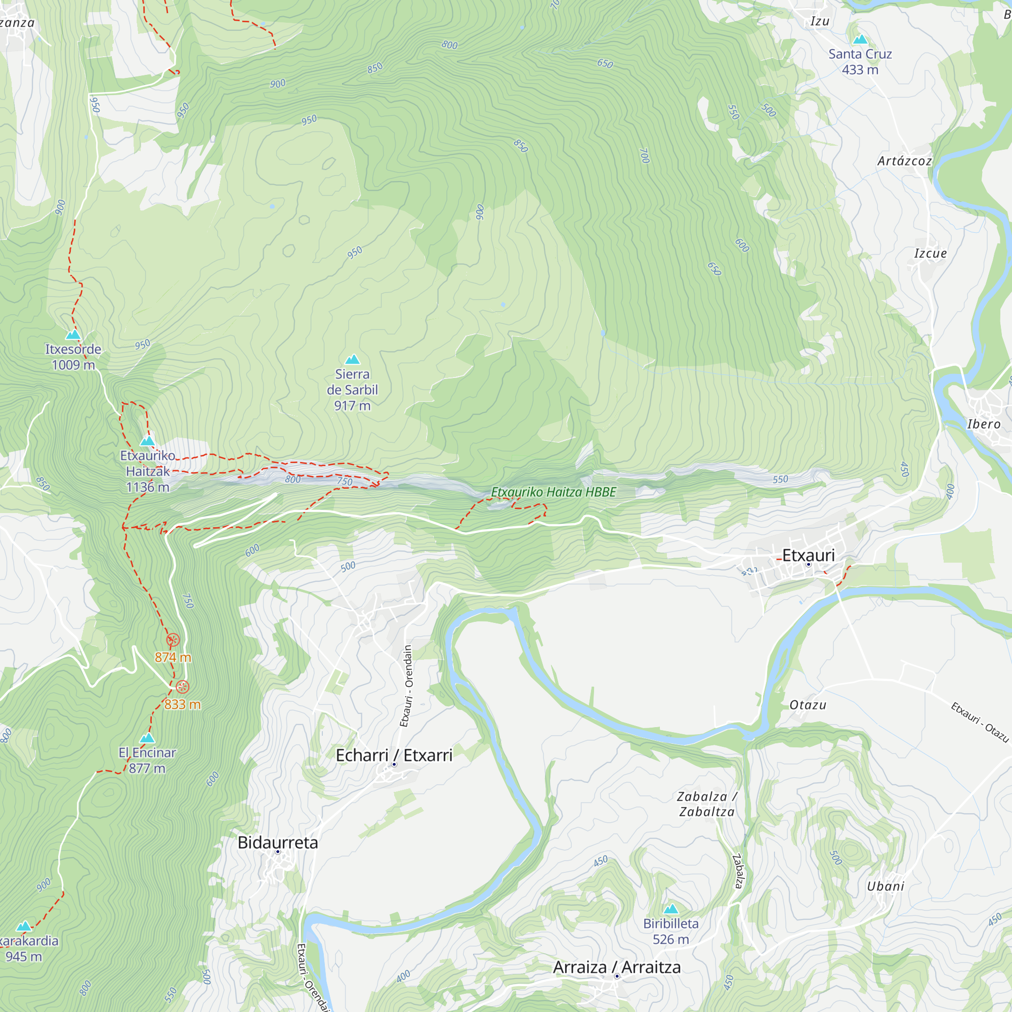 Etxauriko Haitzetako aterpea map