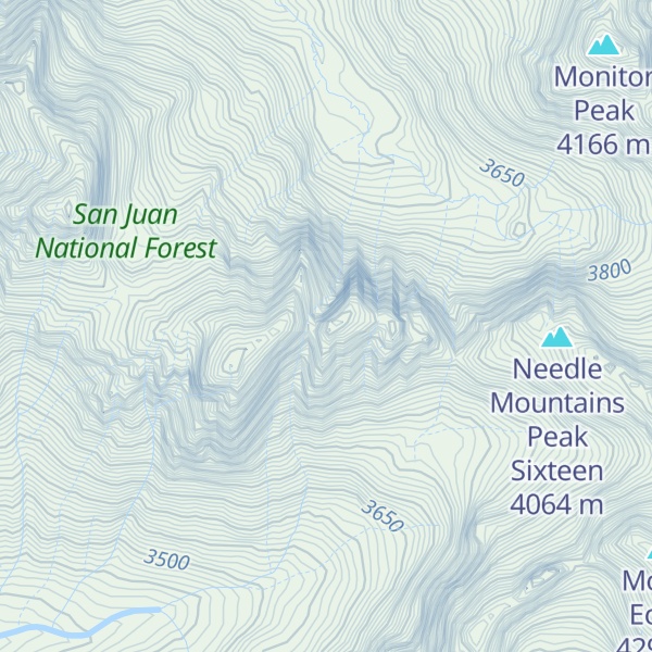 Map of Needle Mountains Peak Fifteen