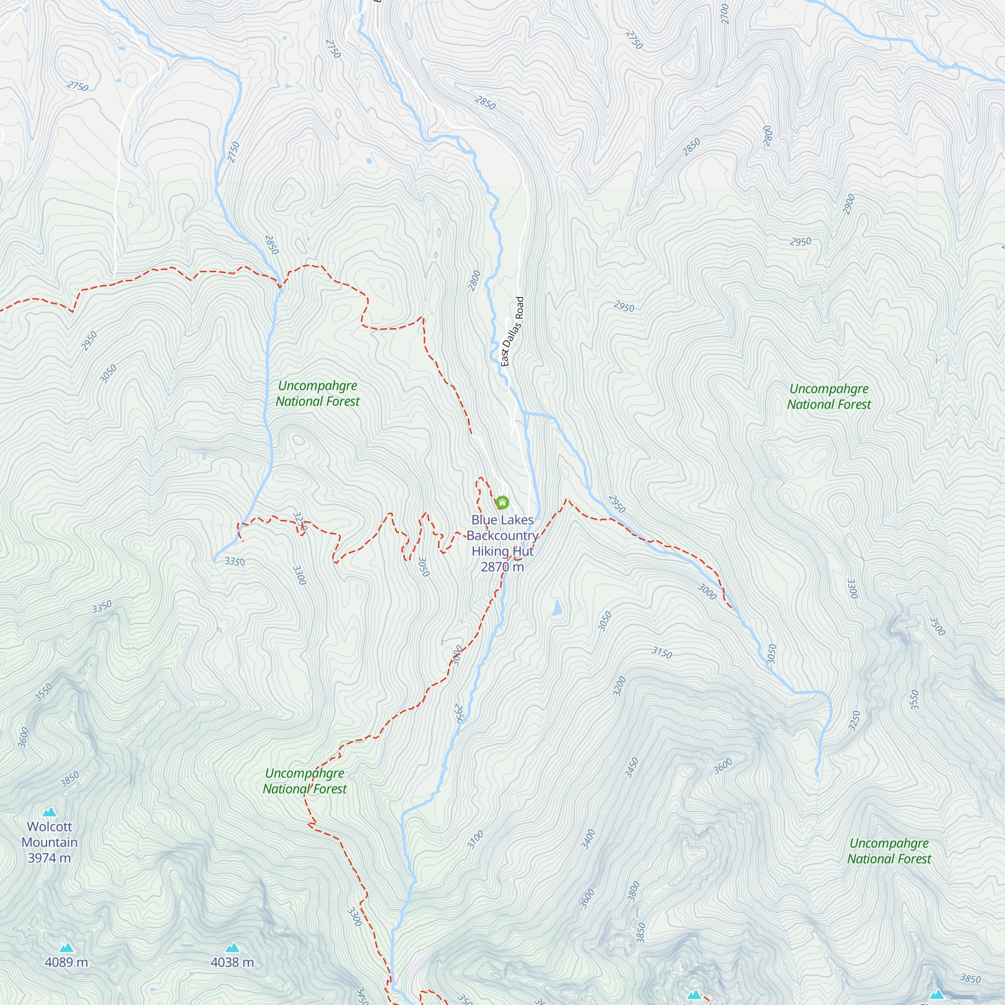 Blue Lakes Backcountry Hiking Hut map