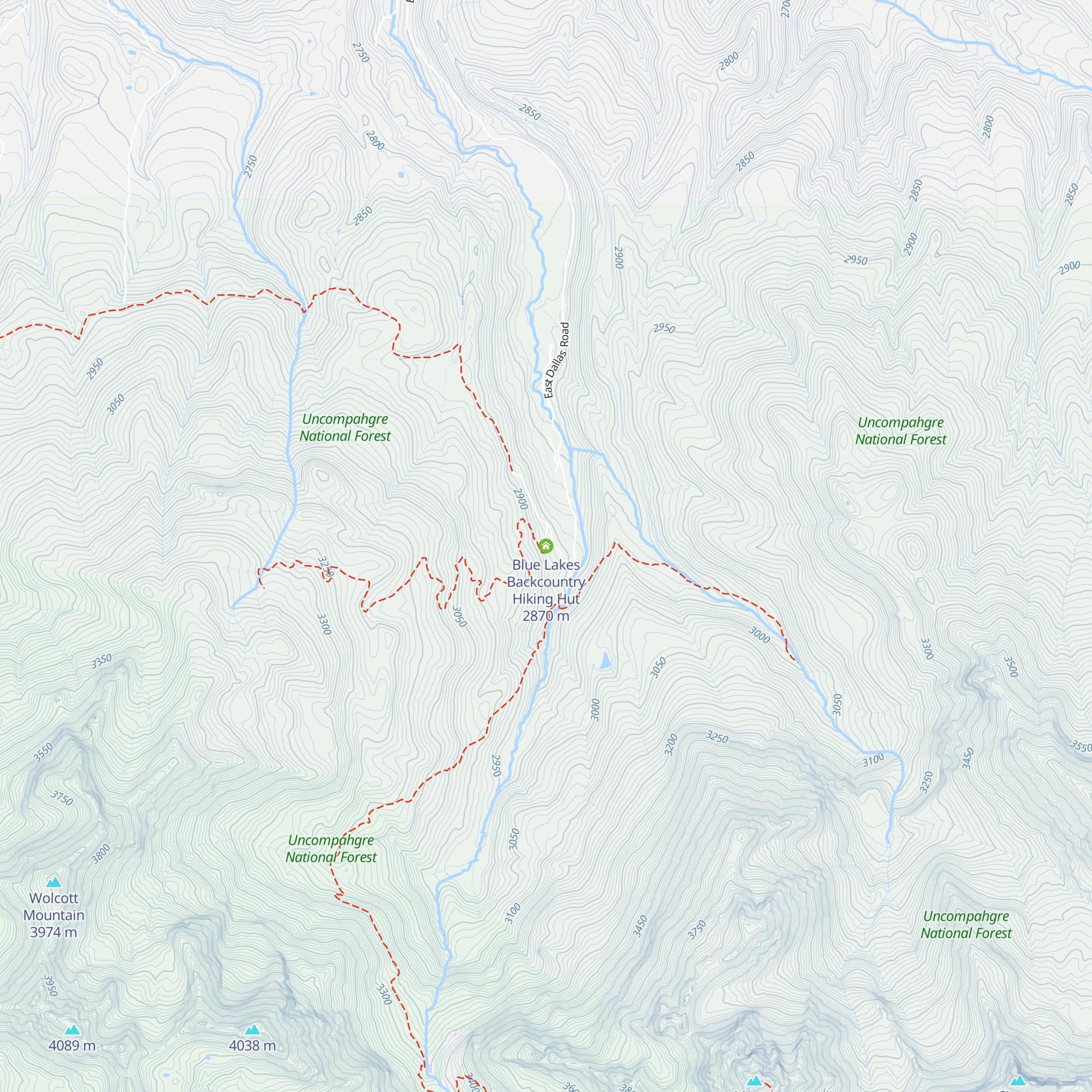 Blue Lakes Backcountry Hiking Hut map