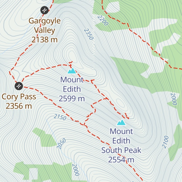 Map of Mount Edith Centre Peak