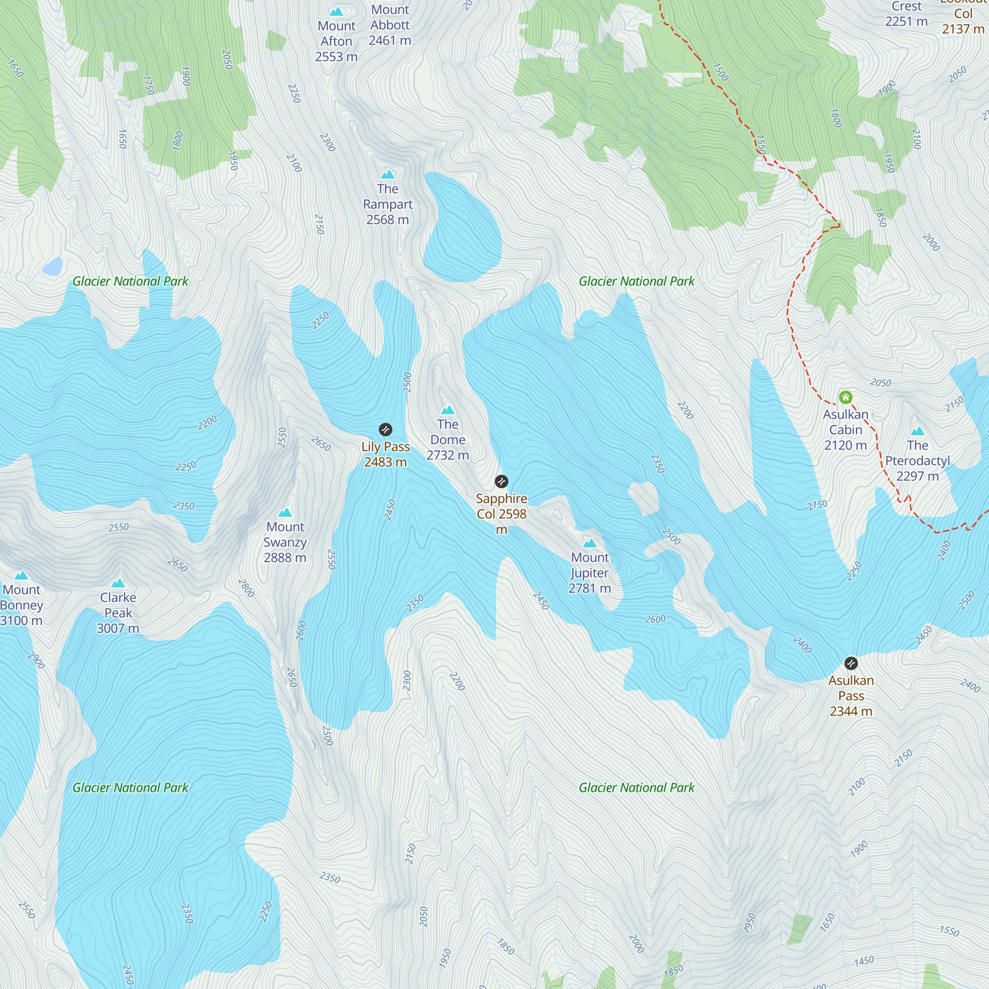 Sapphire Col Hut map