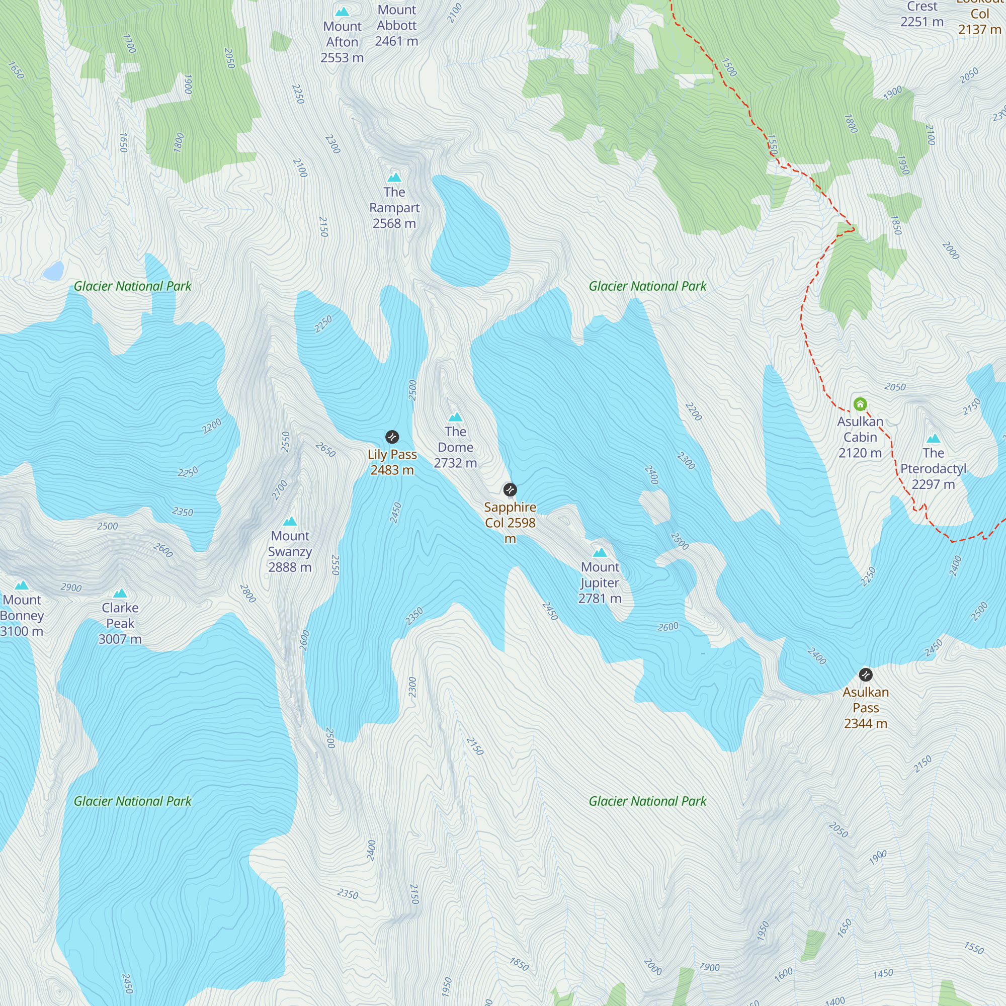 Sapphire Col Hut map