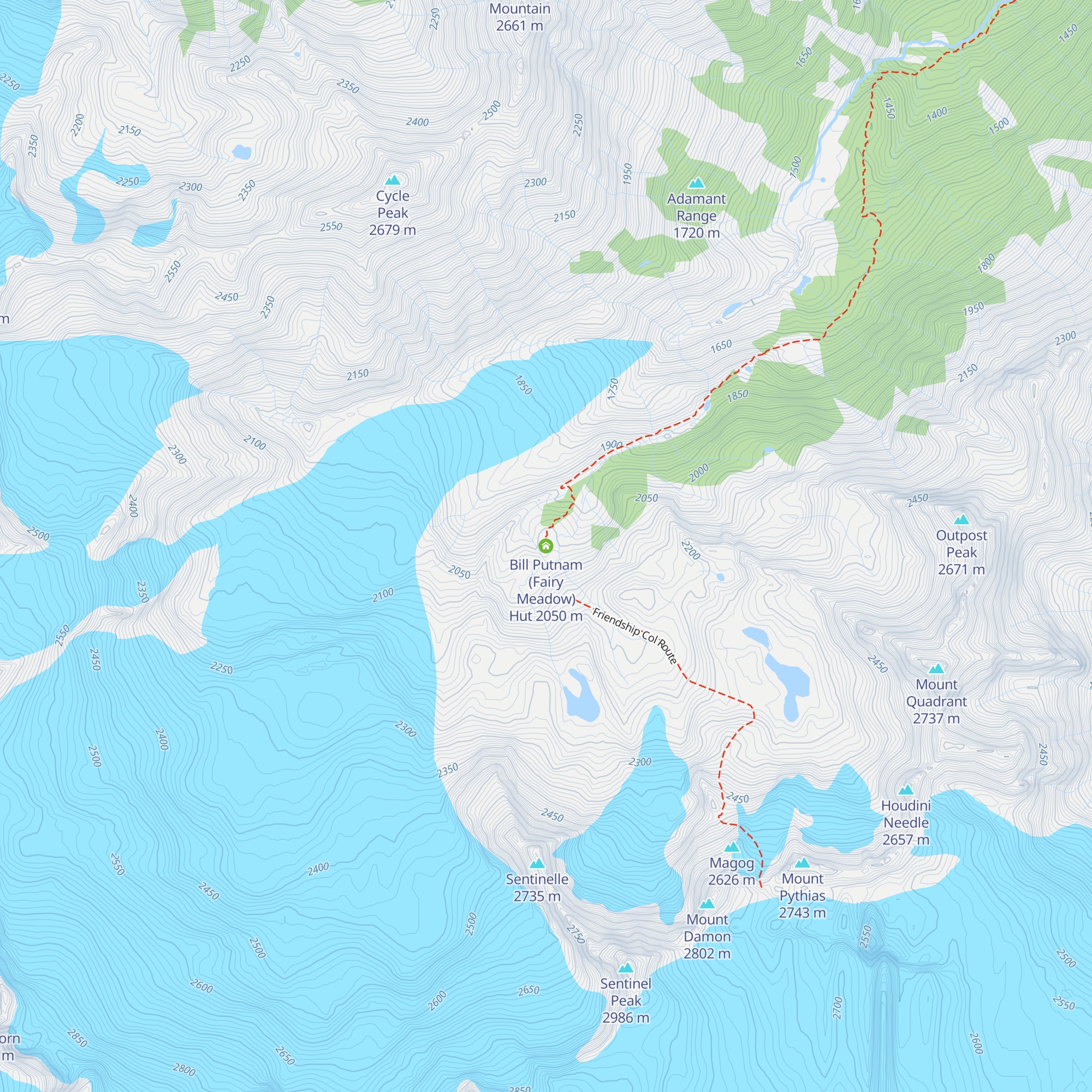 Bill Putnam (Fairy Meadow) Hut map