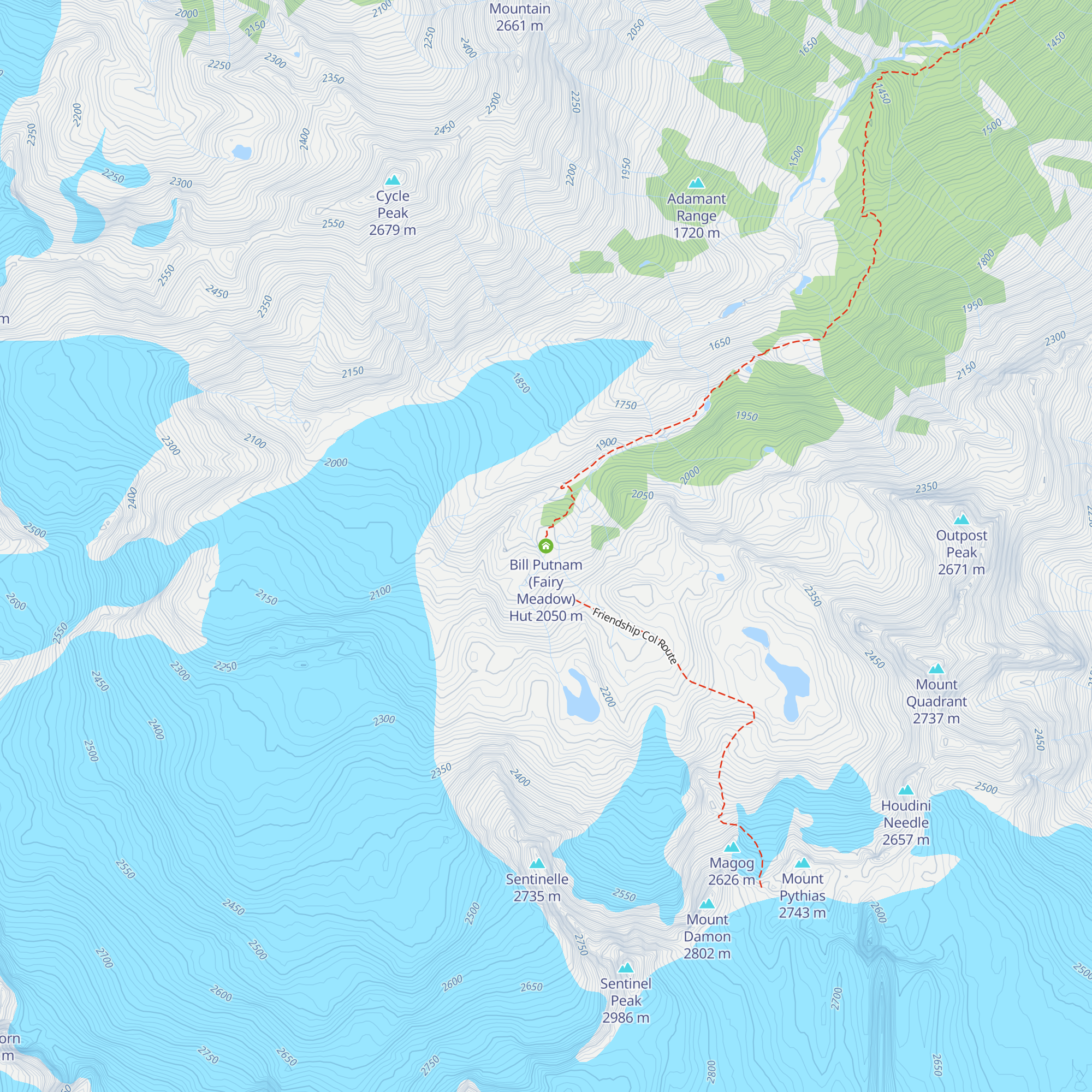 Bill Putnam (Fairy Meadow) Hut map