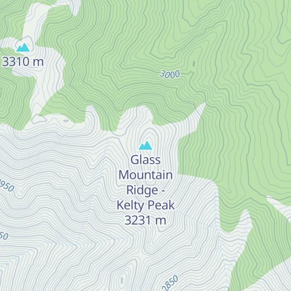 Map of Glass Mountain Ridge - Kelty Peak