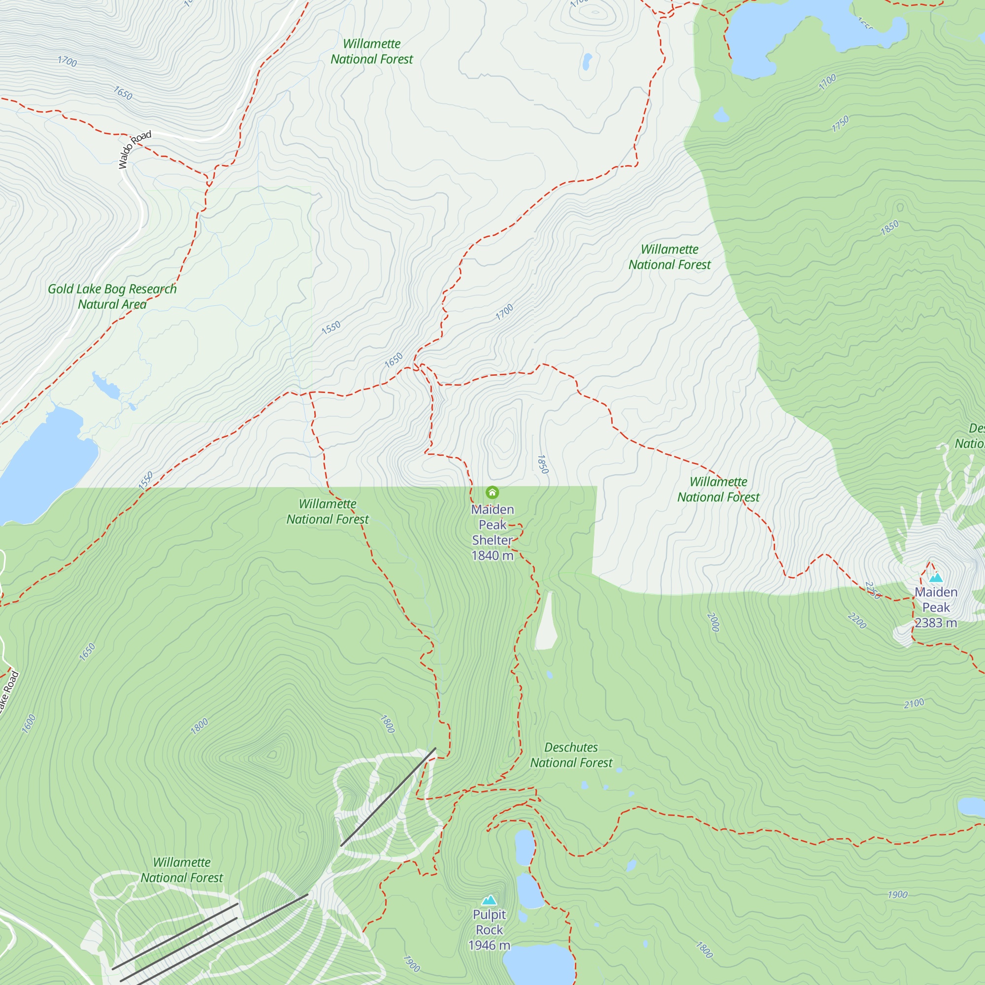 Maiden Peak Shelter map