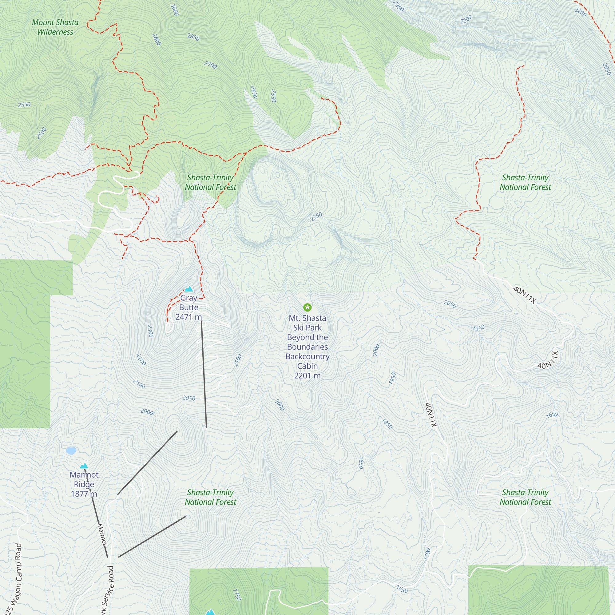 Mt. Shasta Ski Park Beyond the Boundaries Backcountry Cabin map