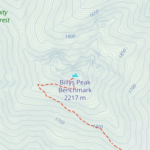 Map of Billys Peak Benchmark