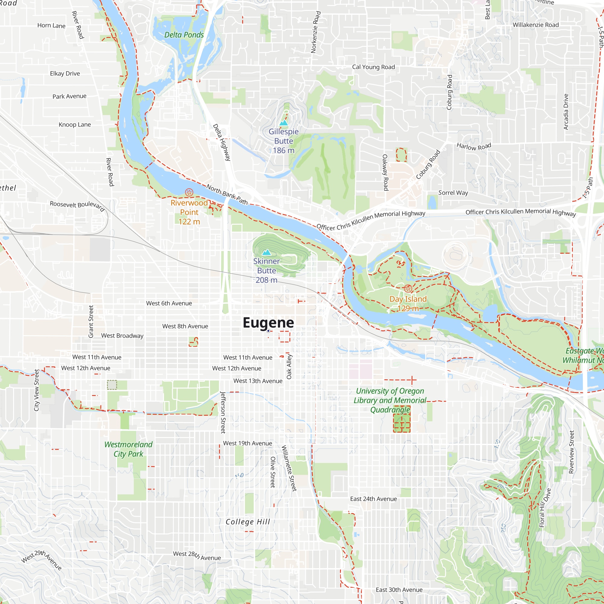 Eugene Cascades and Coast map