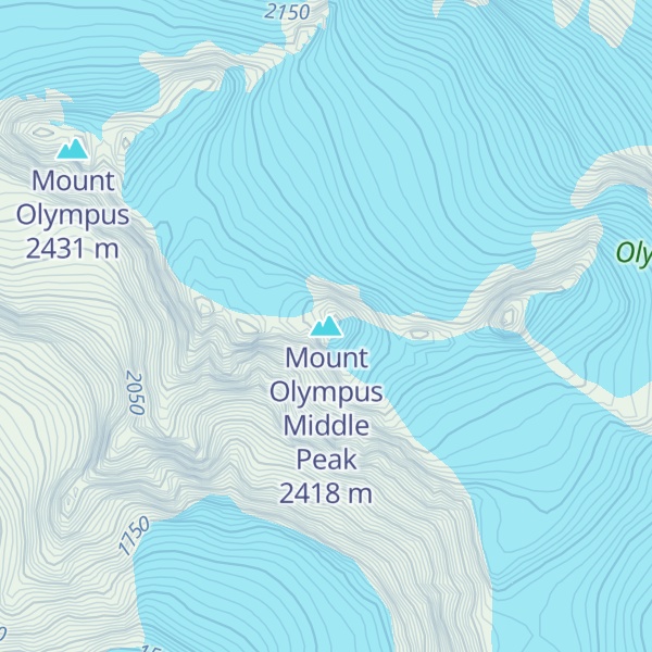 Map of Mount Olympus Middle Peak