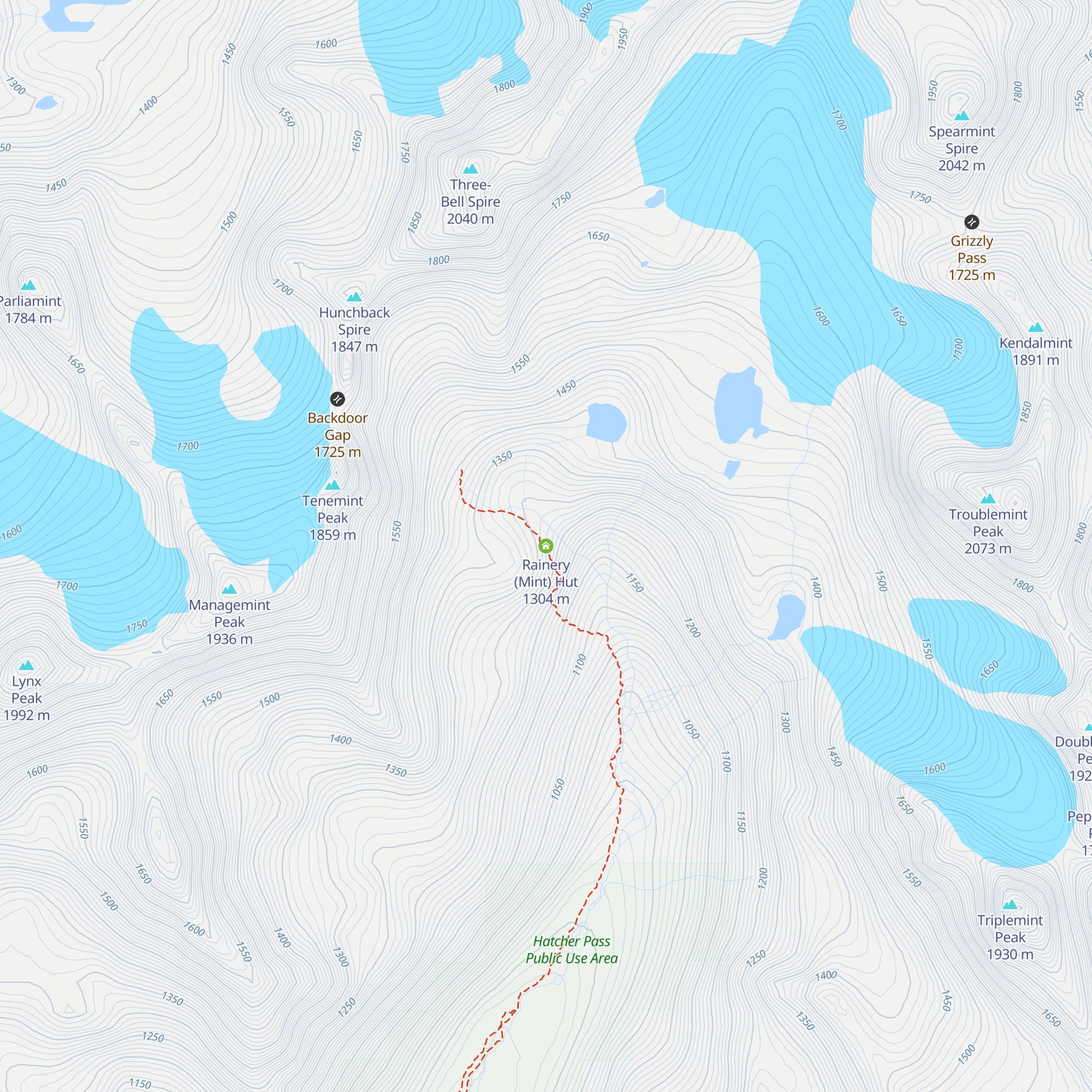 Rainery (Mint) Hut map