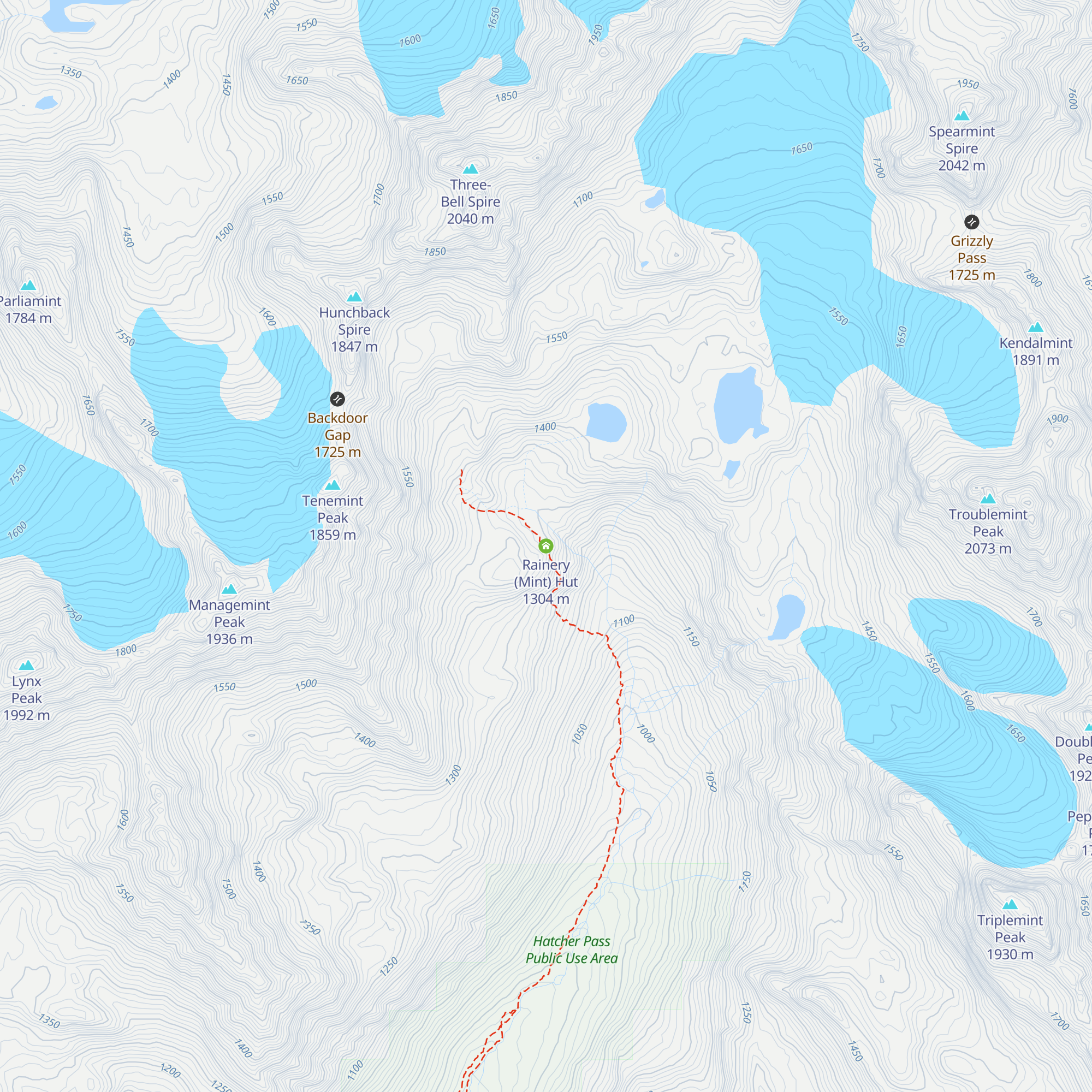 Rainery (Mint) Hut map