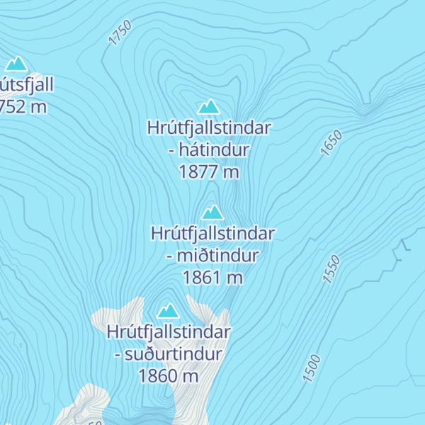 Map of Hrútfjallstindar - miðtindur