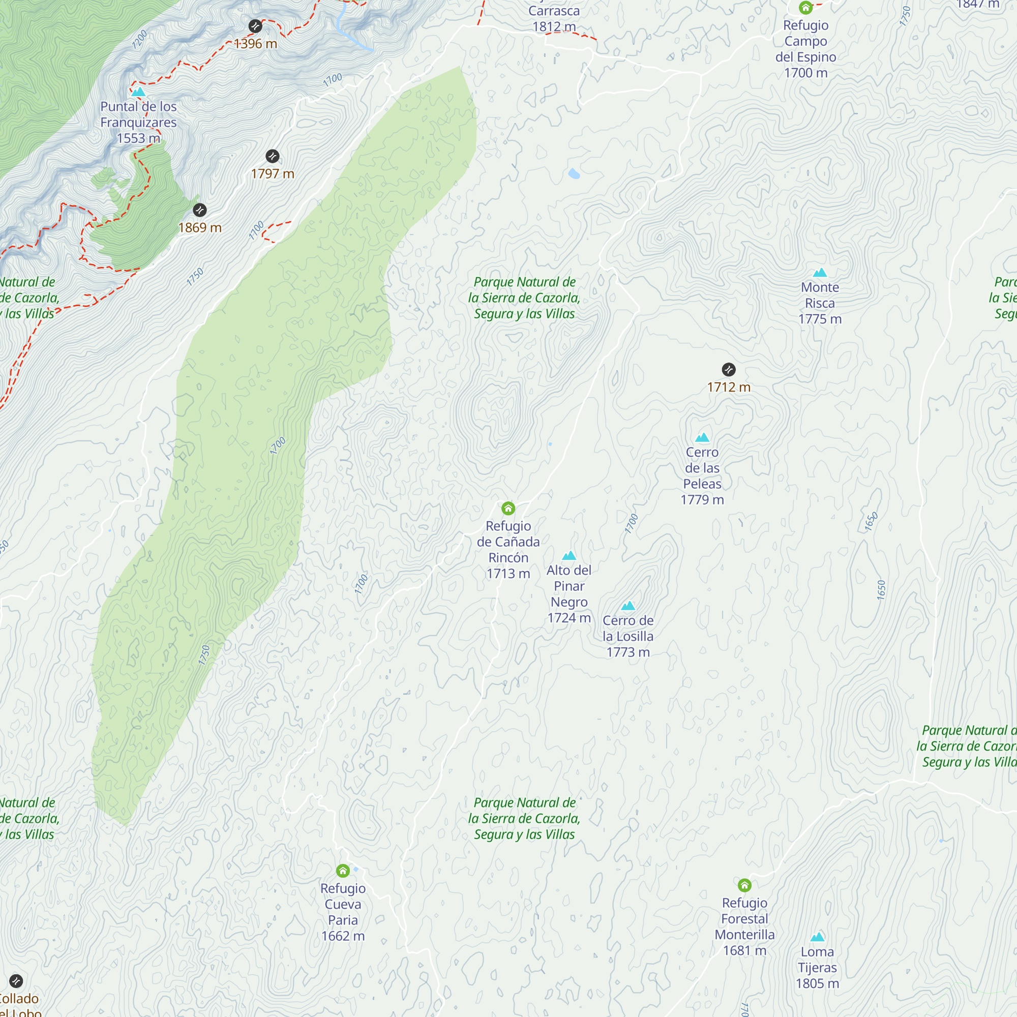 Refugio de Cañada Rincón map